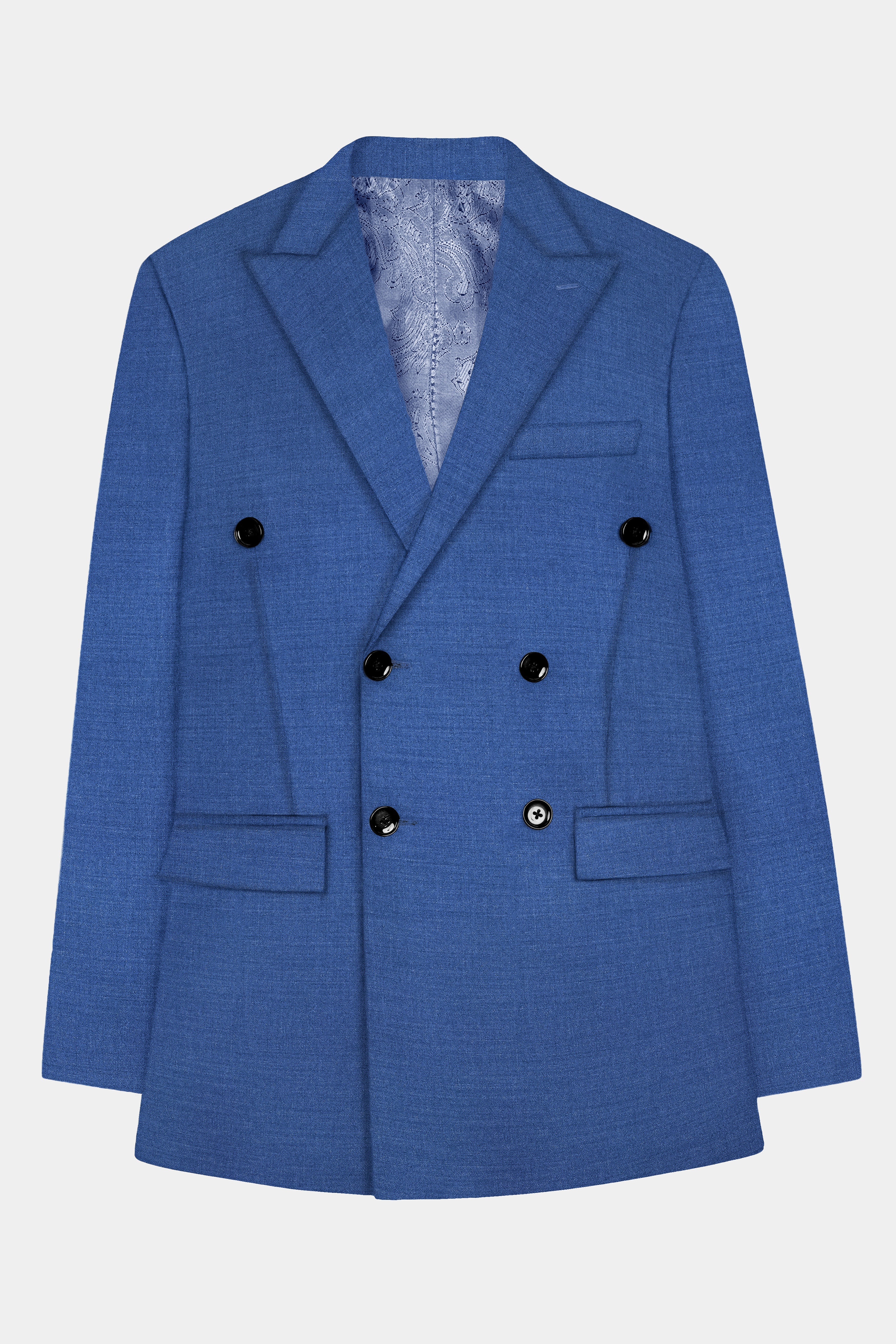 Cobalt Blue Solid Wool Rich Double Breasted Suit