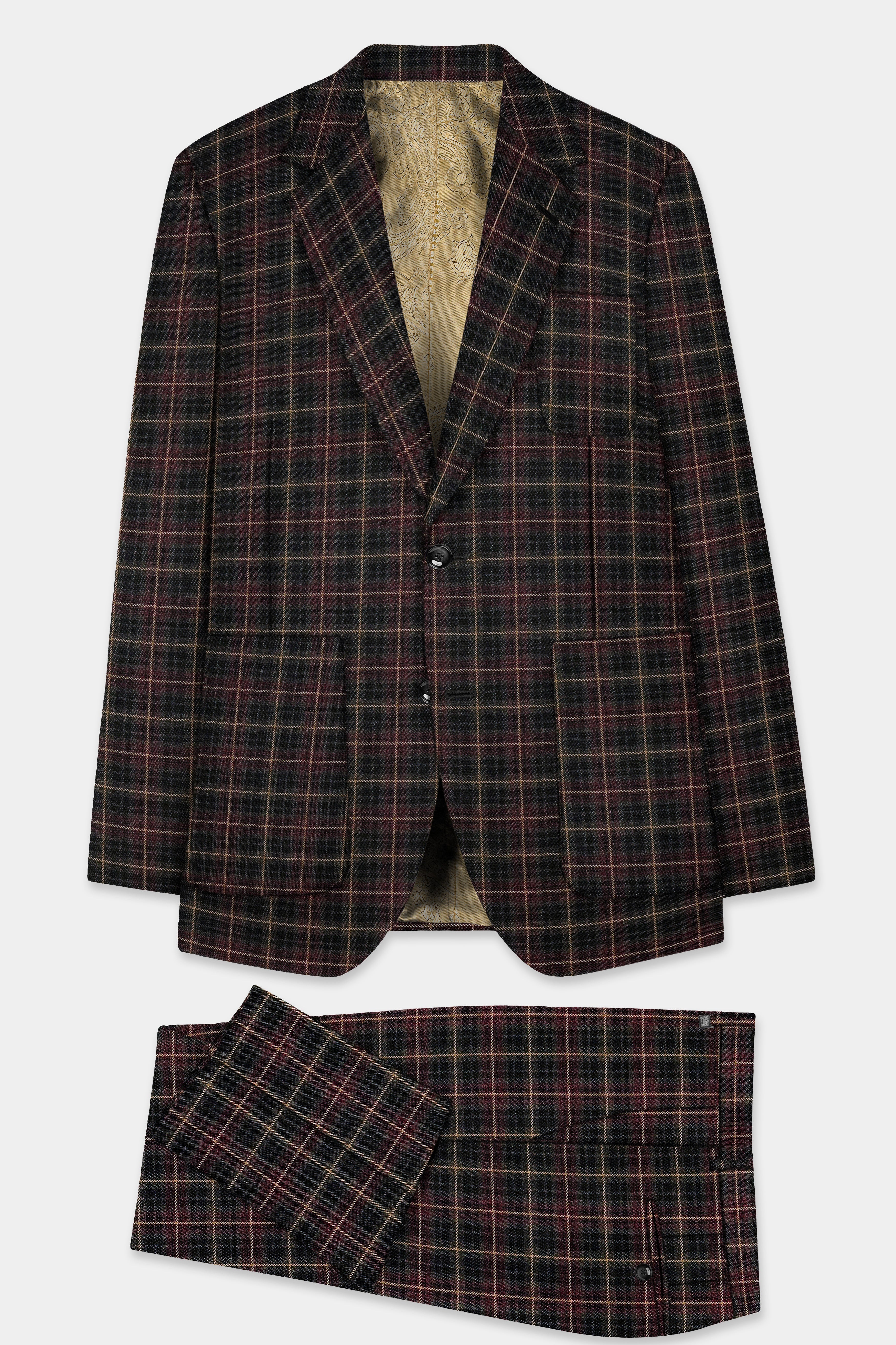 Asphalt Brown Plaid Tweed Wool Rich Single Breasted Sports Suit