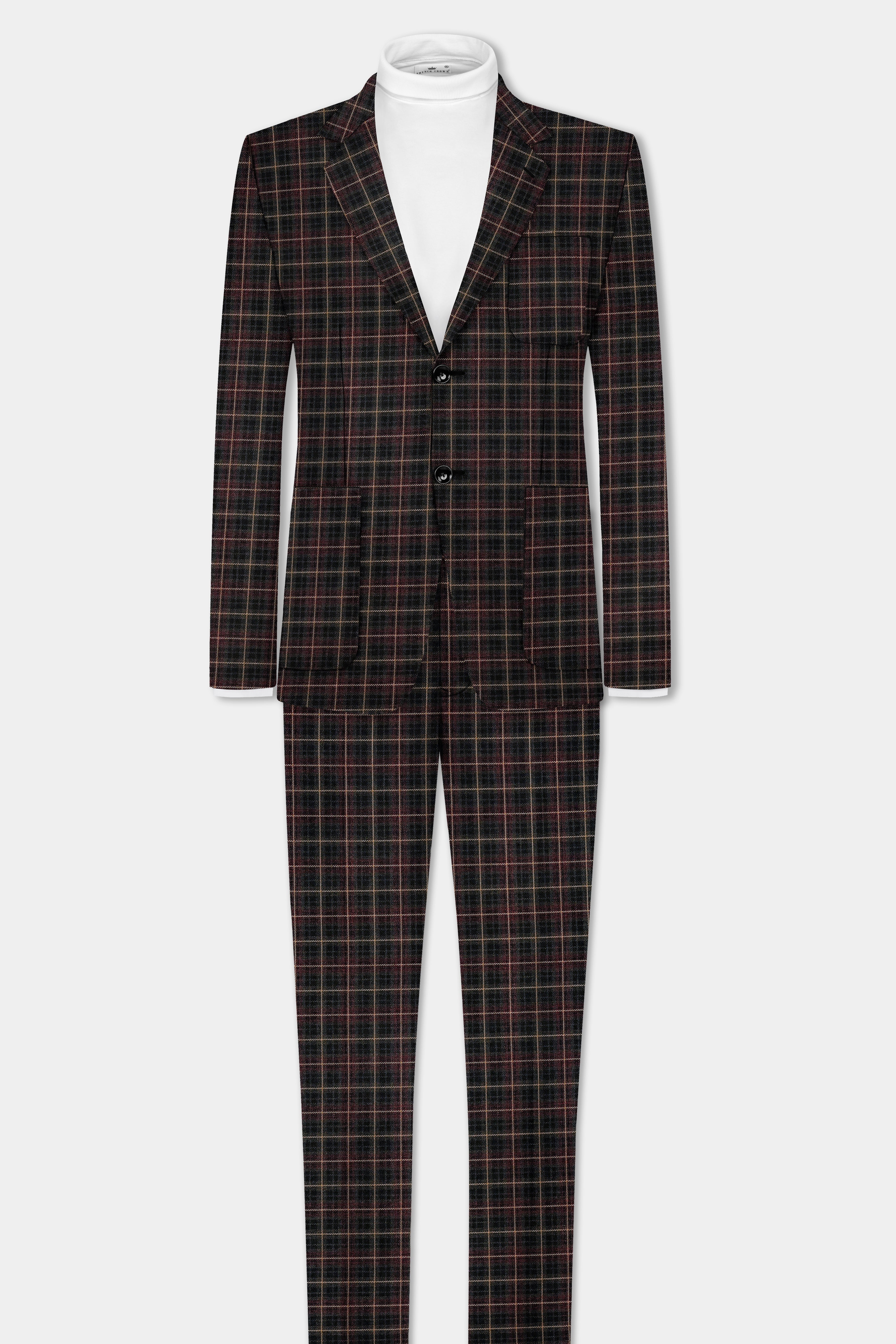 Asphalt Brown Plaid Tweed Wool Rich Single Breasted Sports Suit