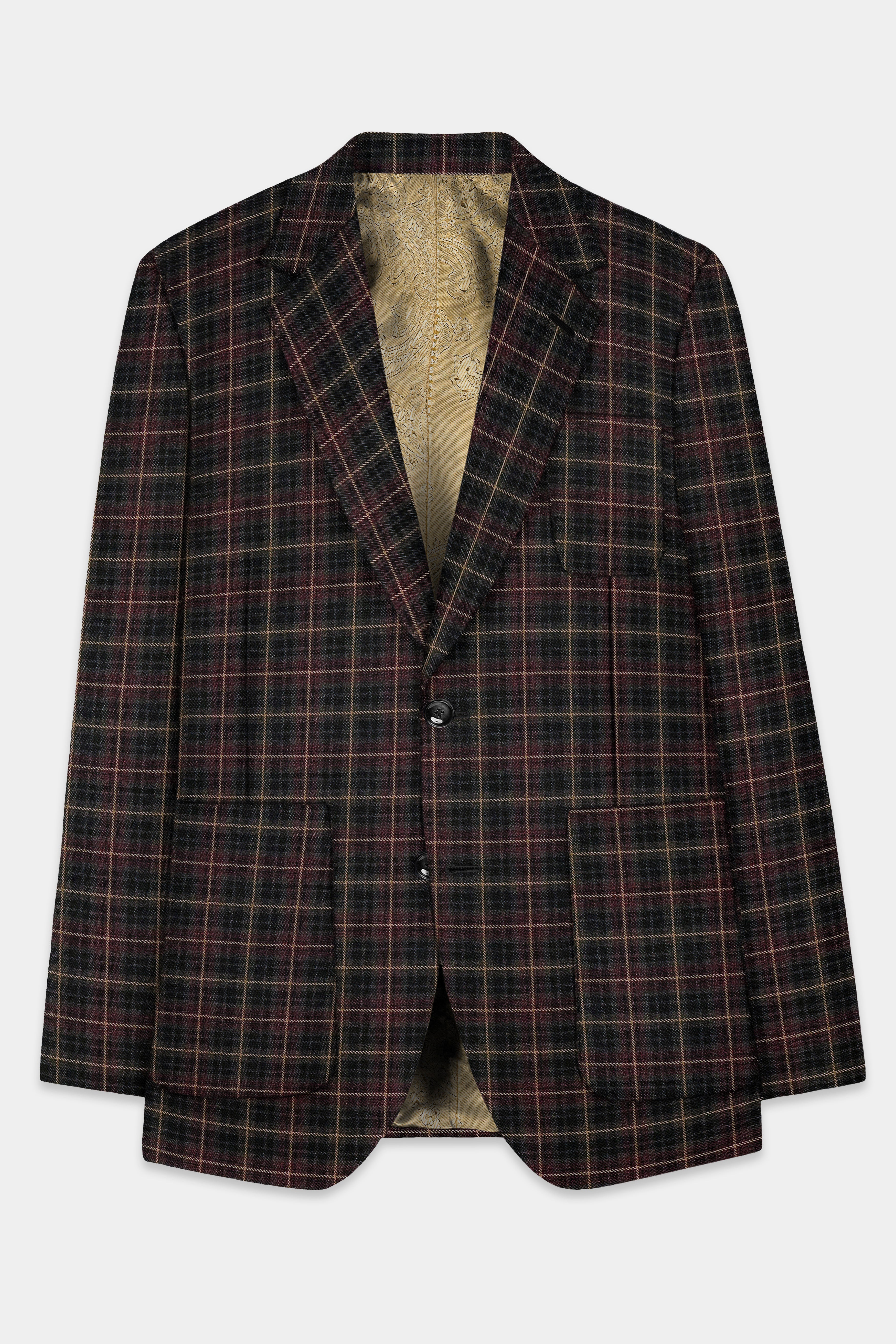 Asphalt Brown Plaid Tweed Wool Rich Single Breasted Sports Suit