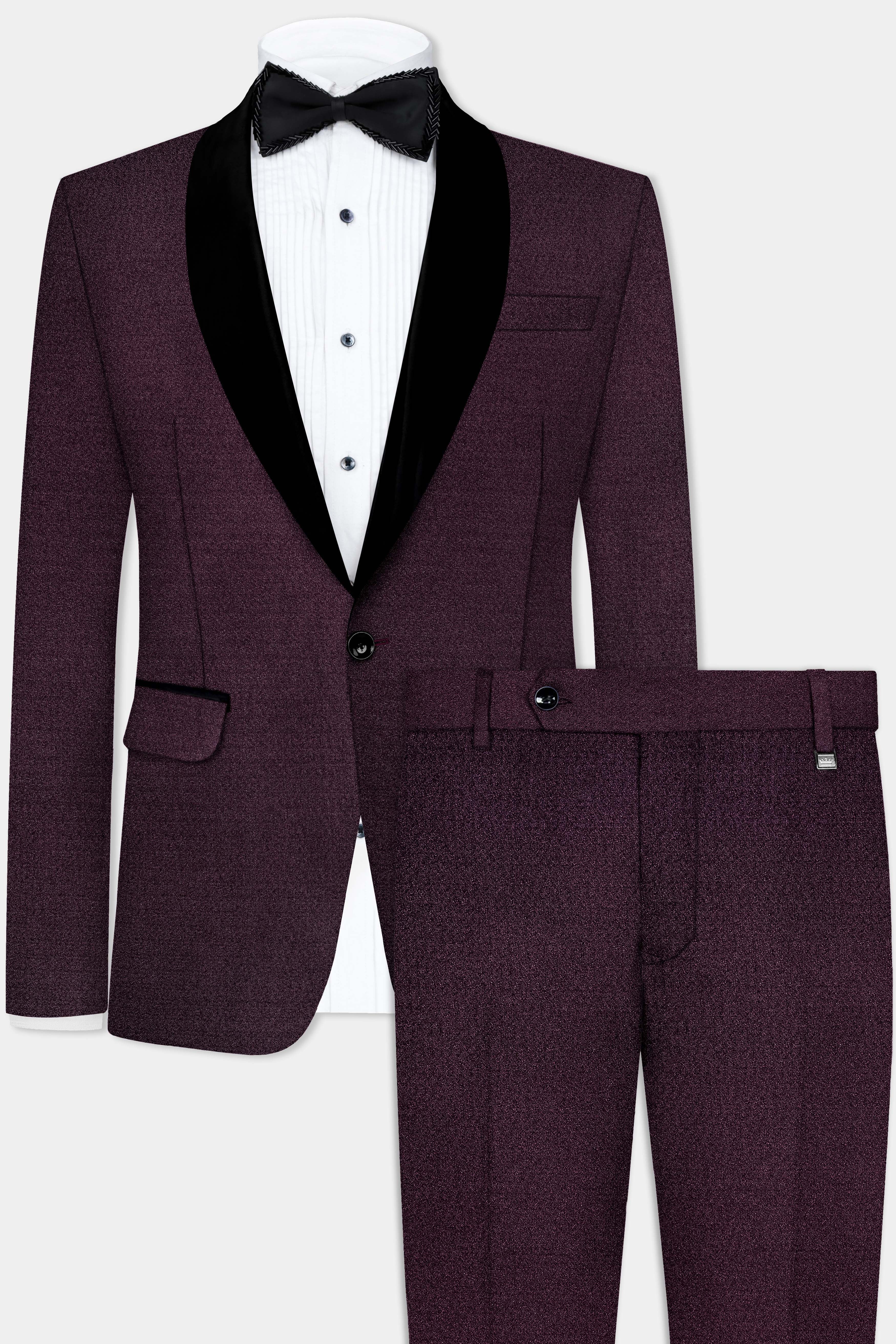 Tamarind Wine Textured Tuxedo Suit