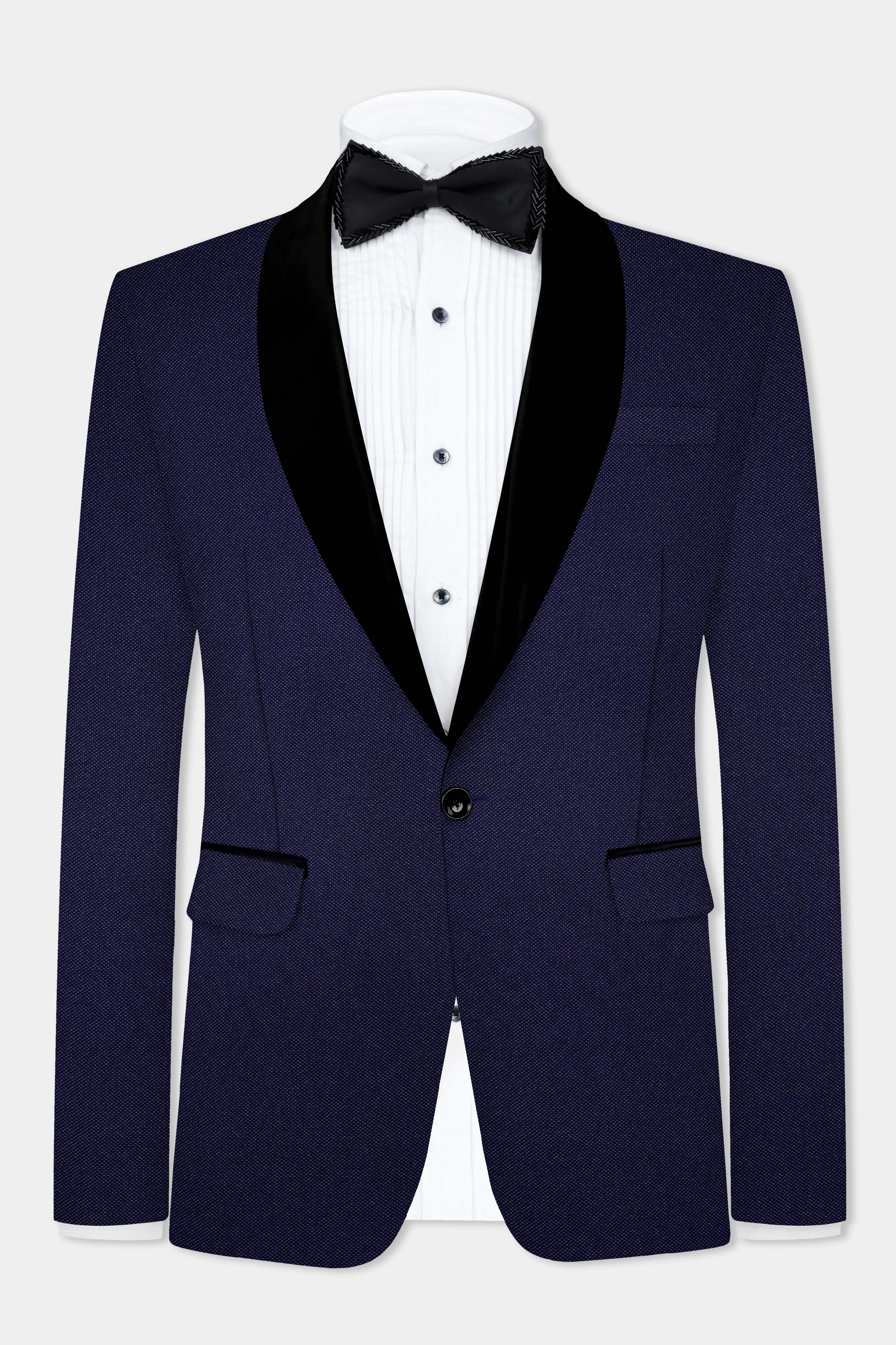 Midnight Blue Textured Wool Rich Tuxedo Suit