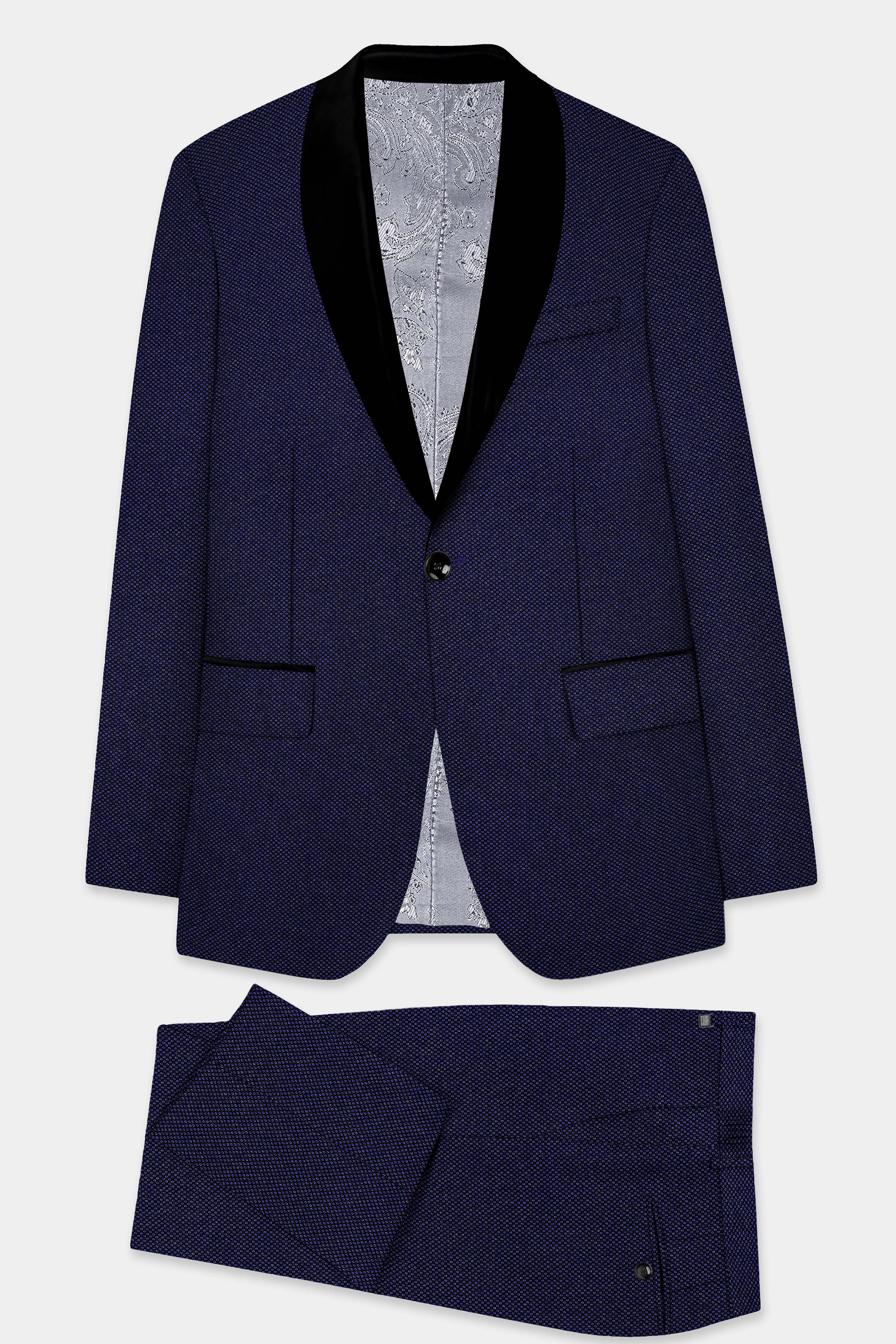 Midnight Blue Textured Wool Rich Tuxedo Suit