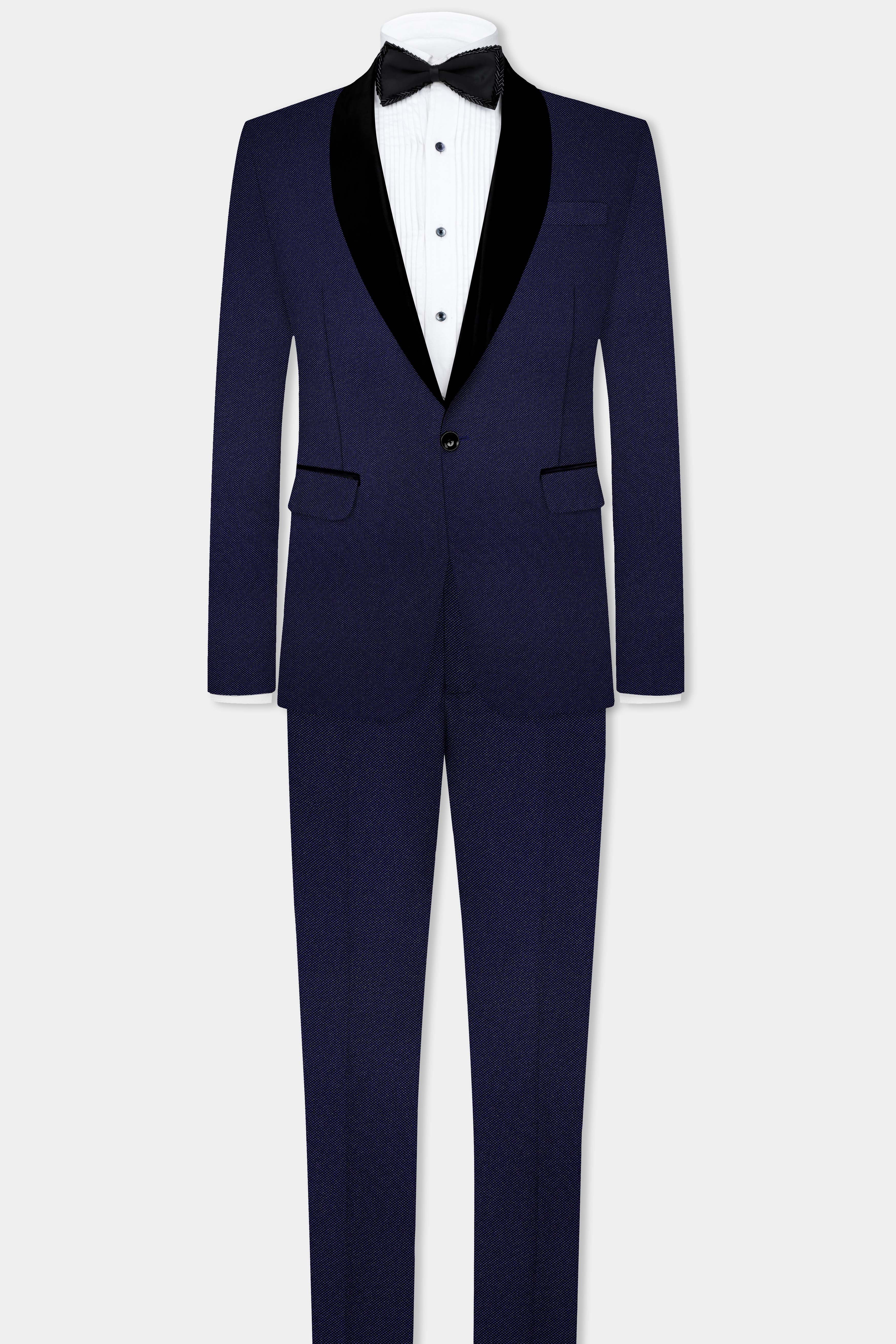 Midnight Blue Textured Wool Rich Tuxedo Suit