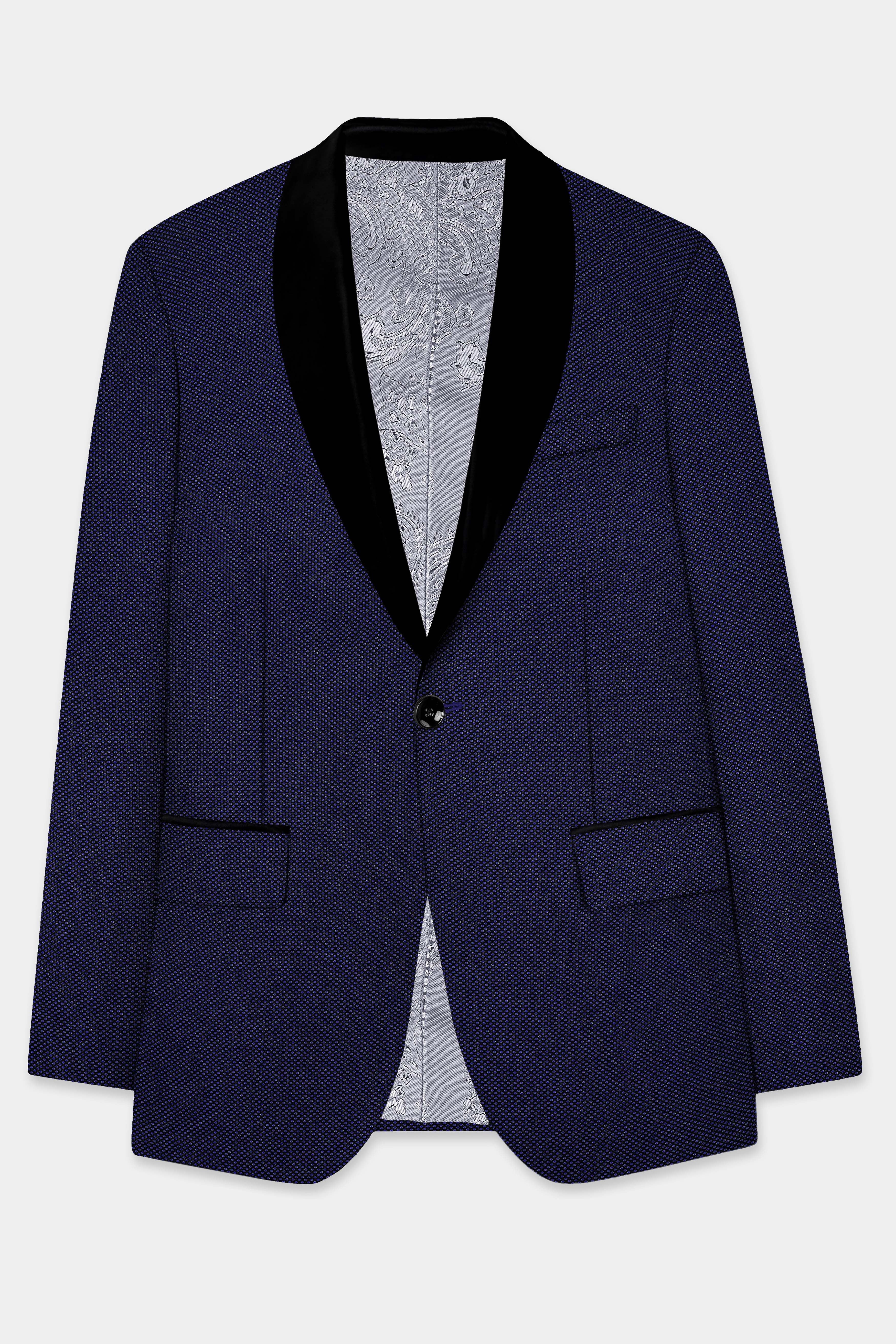 Midnight Blue Textured Wool Rich Tuxedo Suit