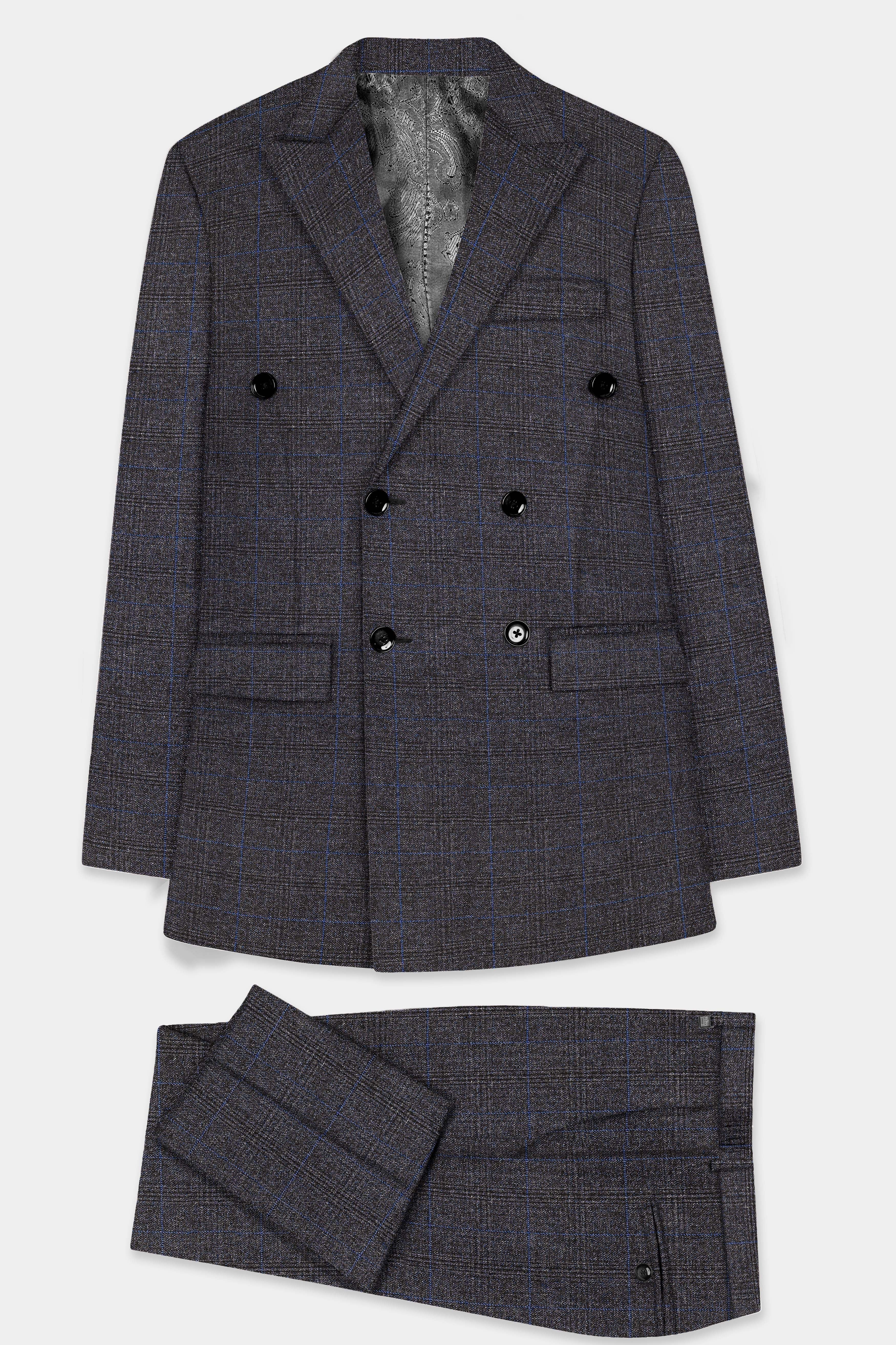 Thunder Gray Plaid Wool Rich Double Breasted Suit