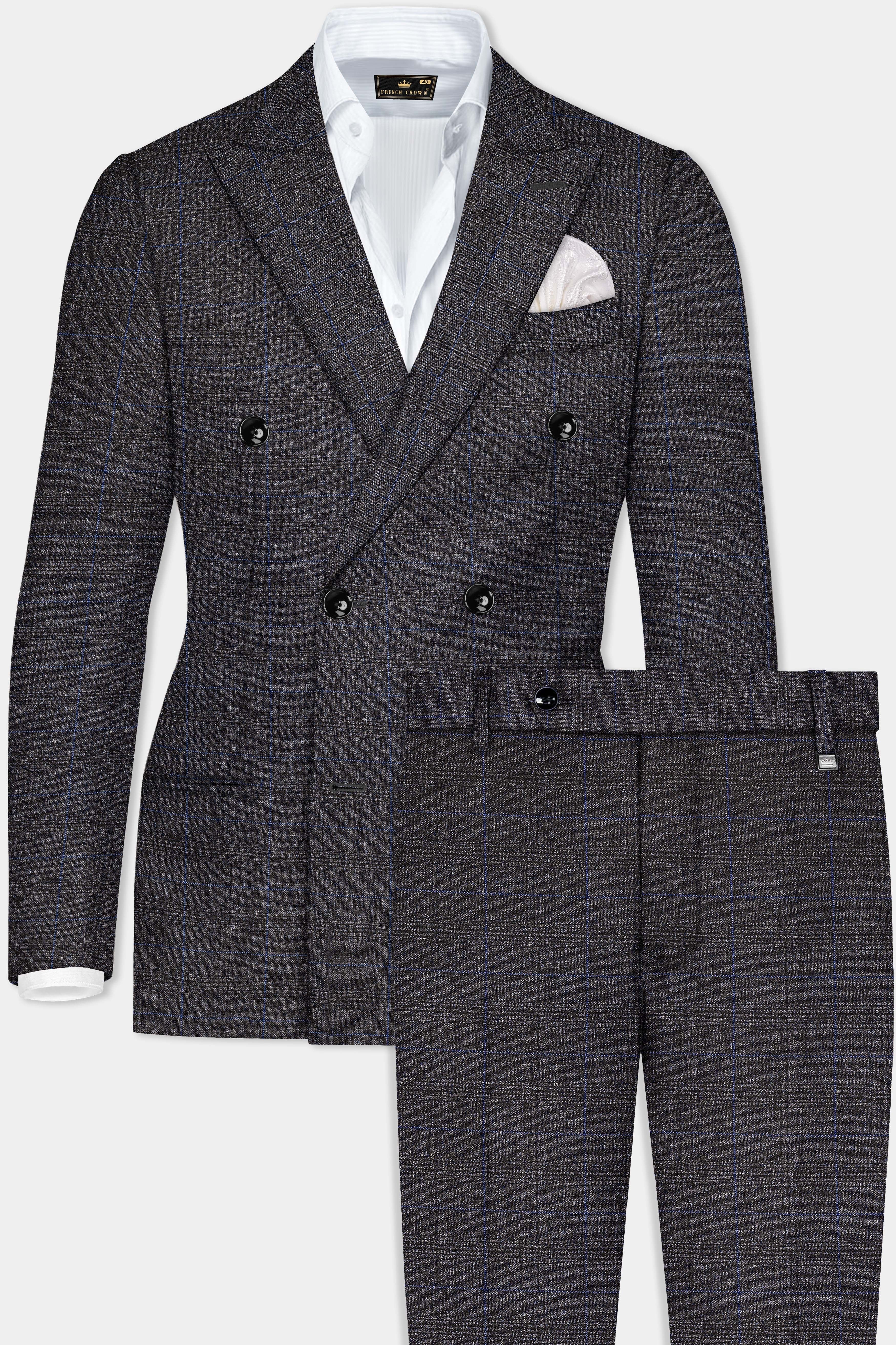 Thunder Gray Plaid Wool Rich Double Breasted Suit