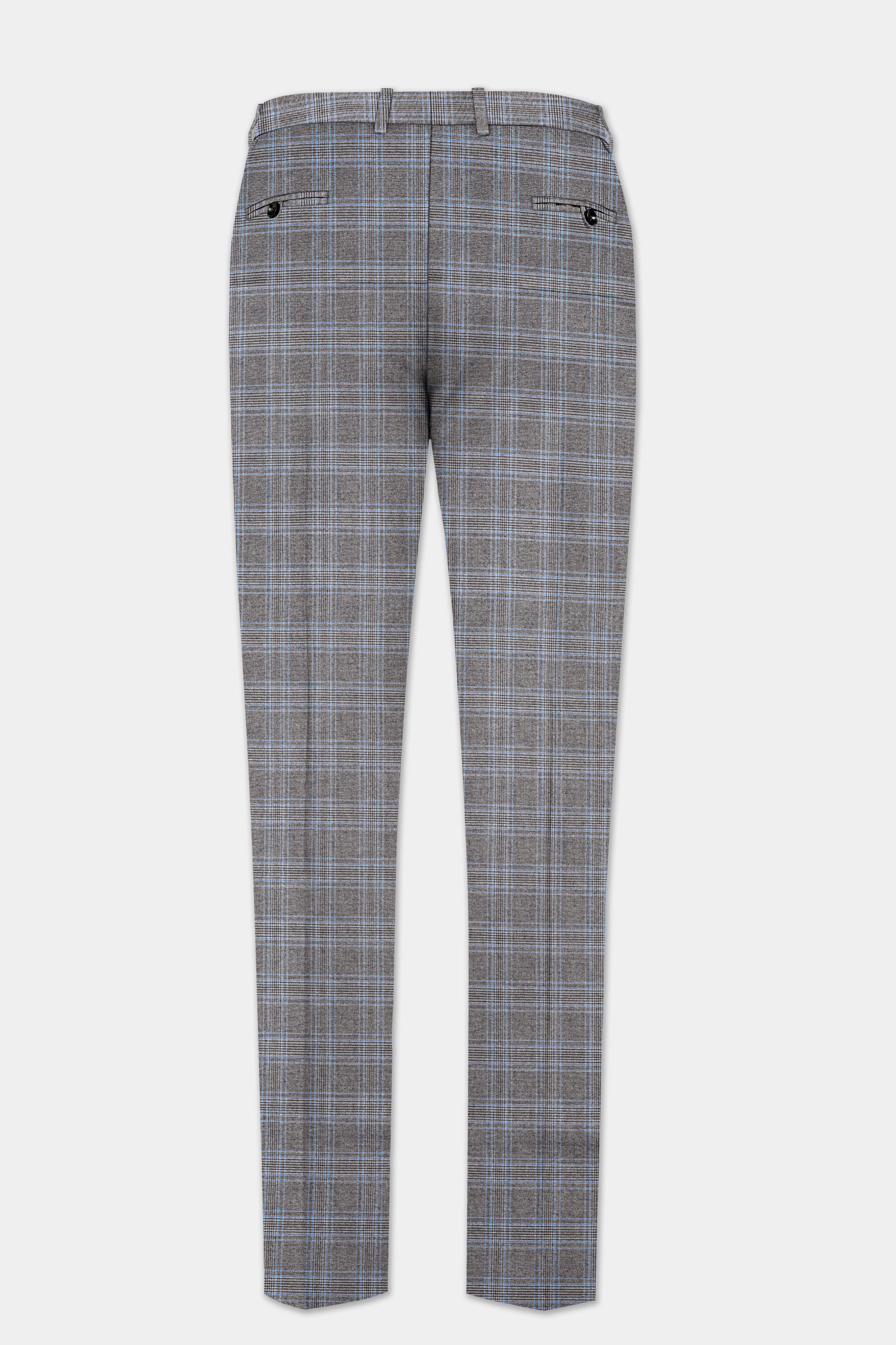 Smokey Gray And Spindle Blue Plaid Wool Rich Tuxedo Suit