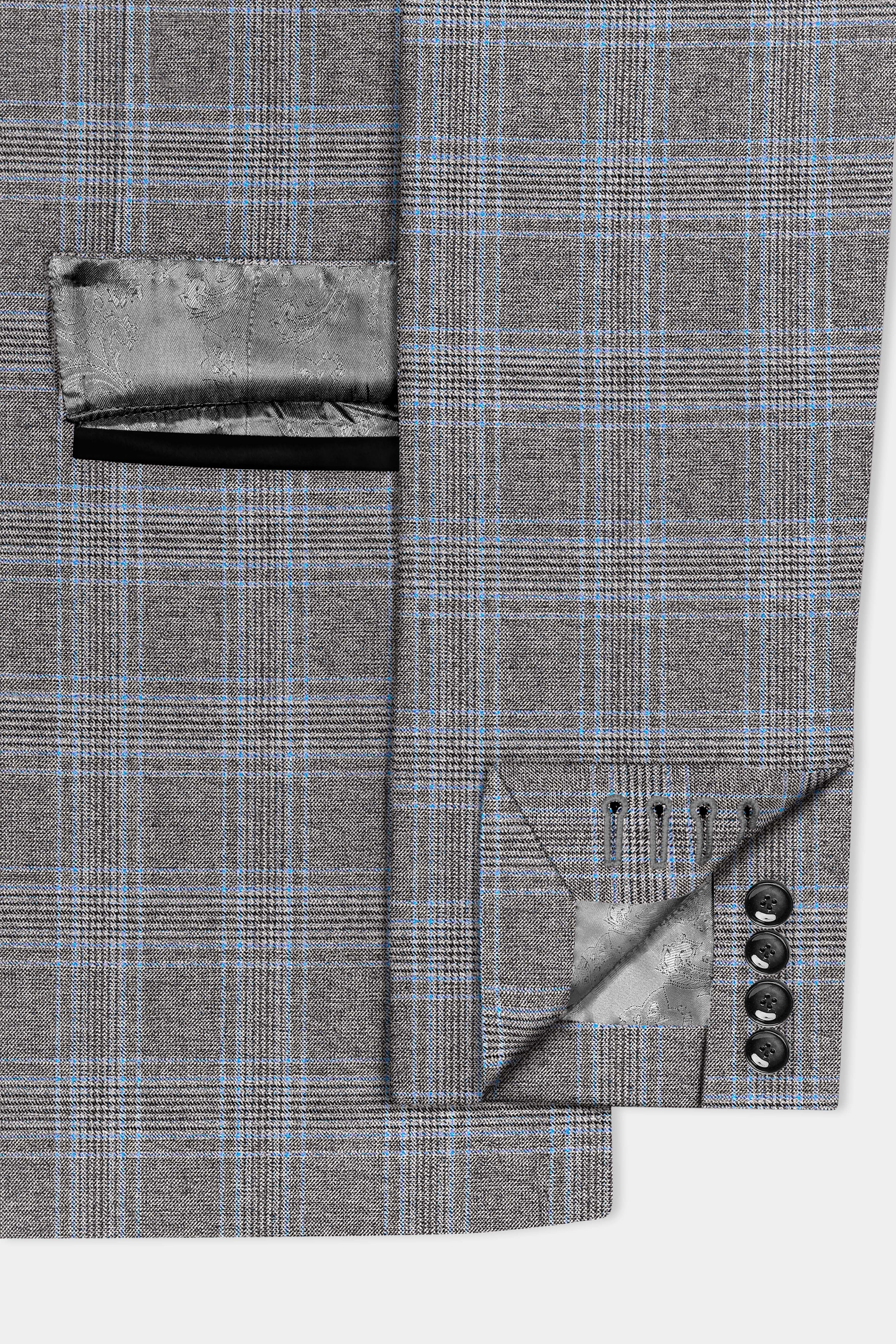 Smokey Gray And Spindle Blue Plaid Wool Rich Tuxedo Suit