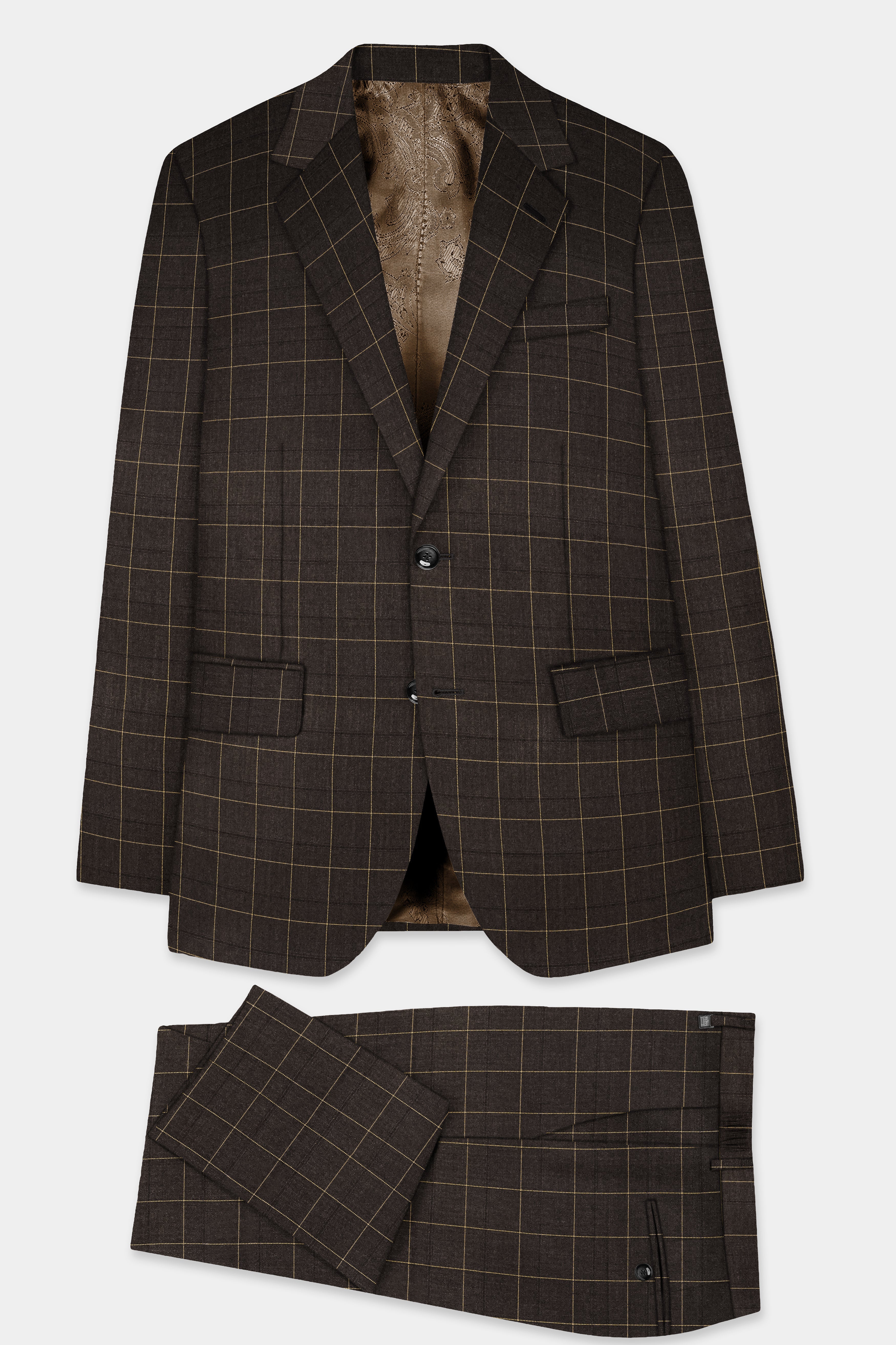 Eclipse Brown Plaid Wool Rich Single Breasted Suit