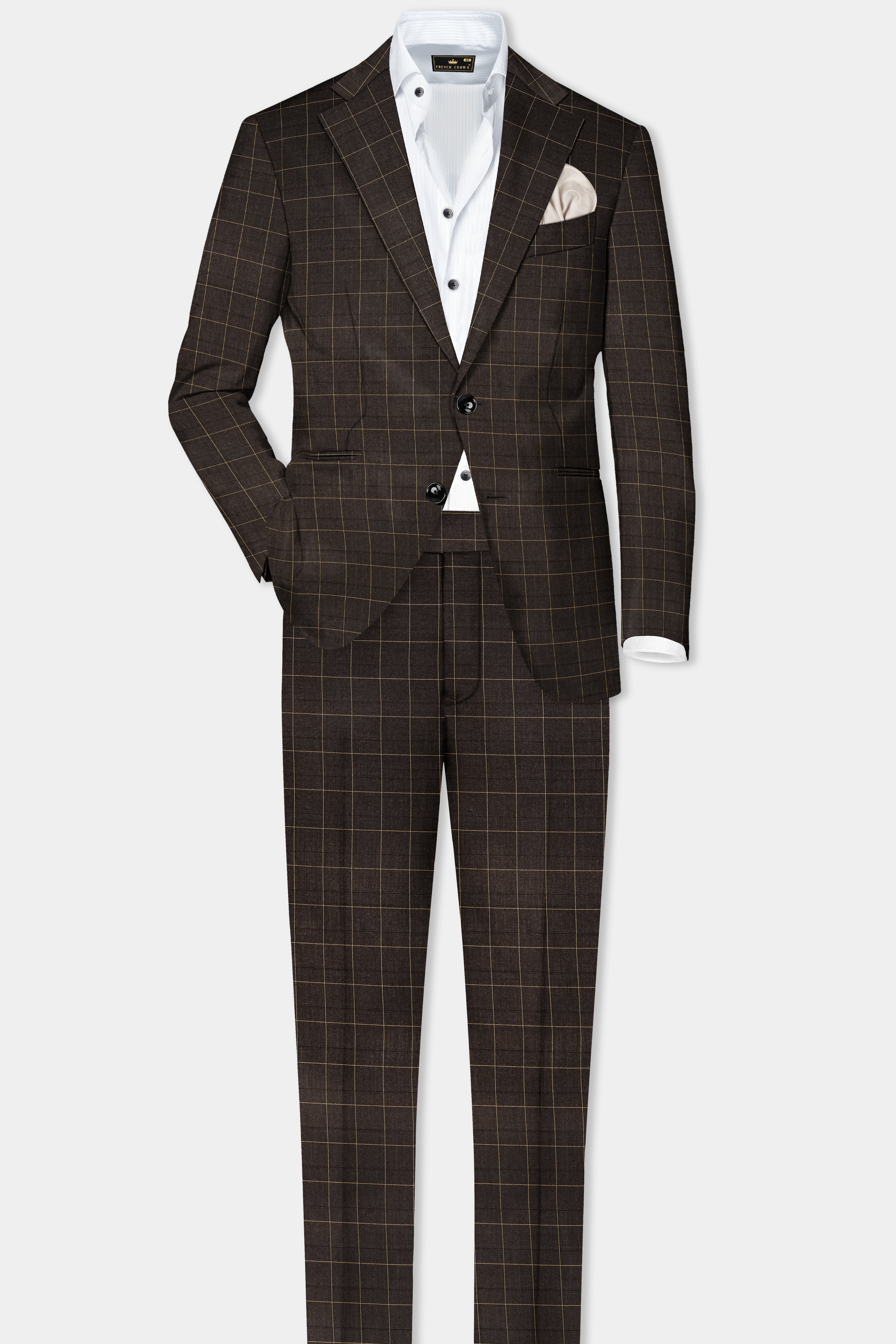 Eclipse Brown Plaid Wool Rich Single Breasted Suit