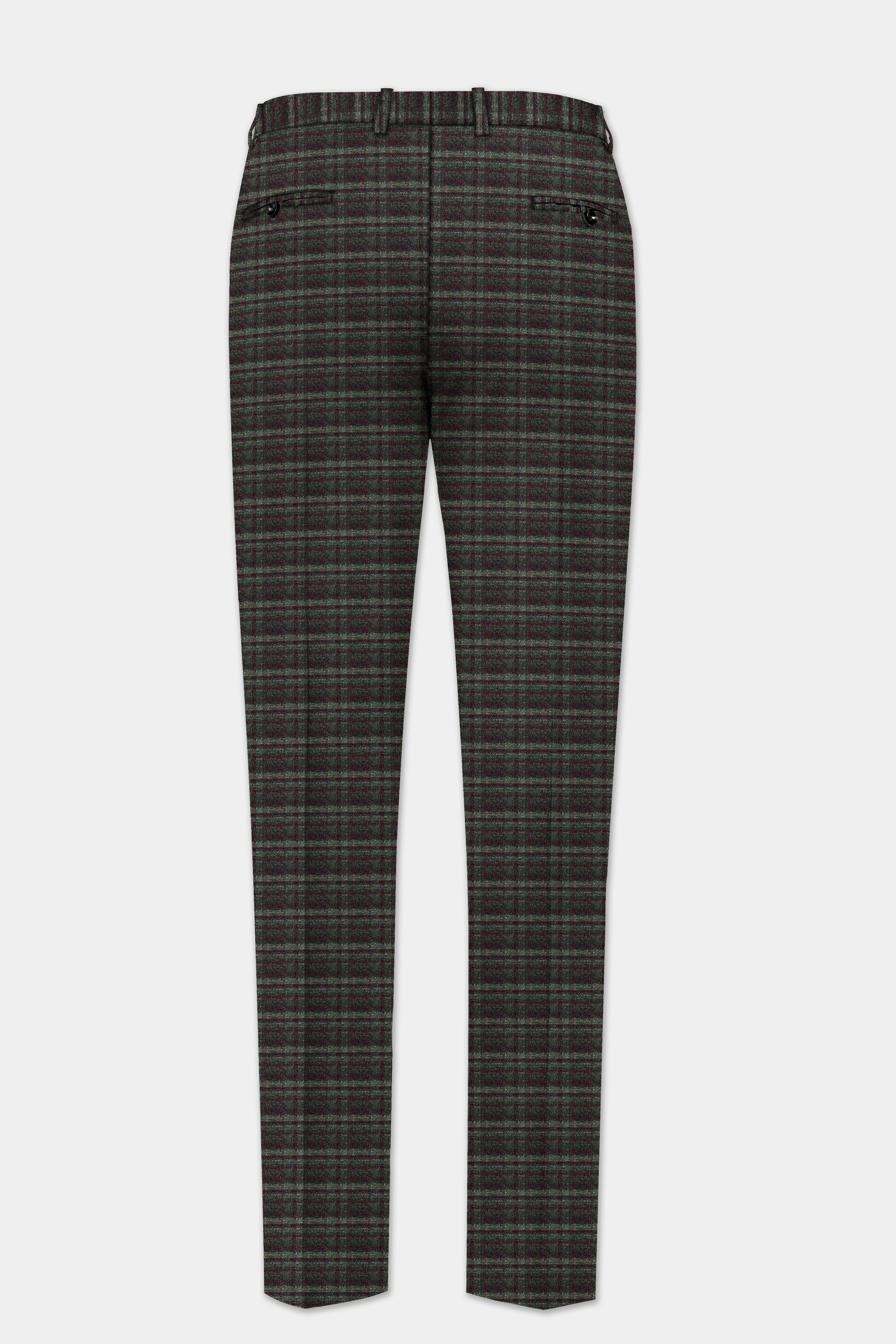 Zeus Gray And Lisbon Green Plaid Wool Rich Bandhgala Suit