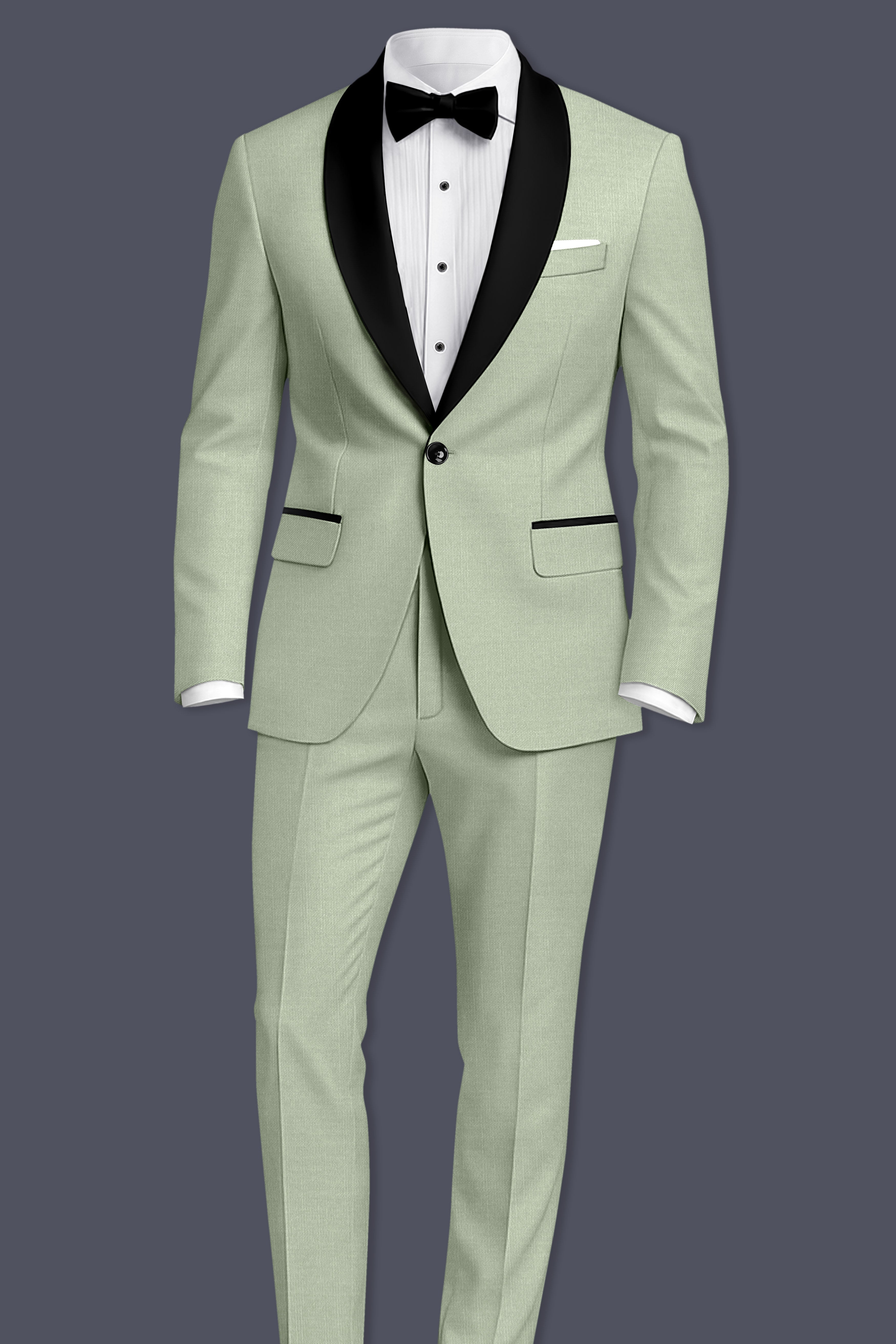Spanish Green Solid Wool Rich Tuxedo Slight Stretch Suit