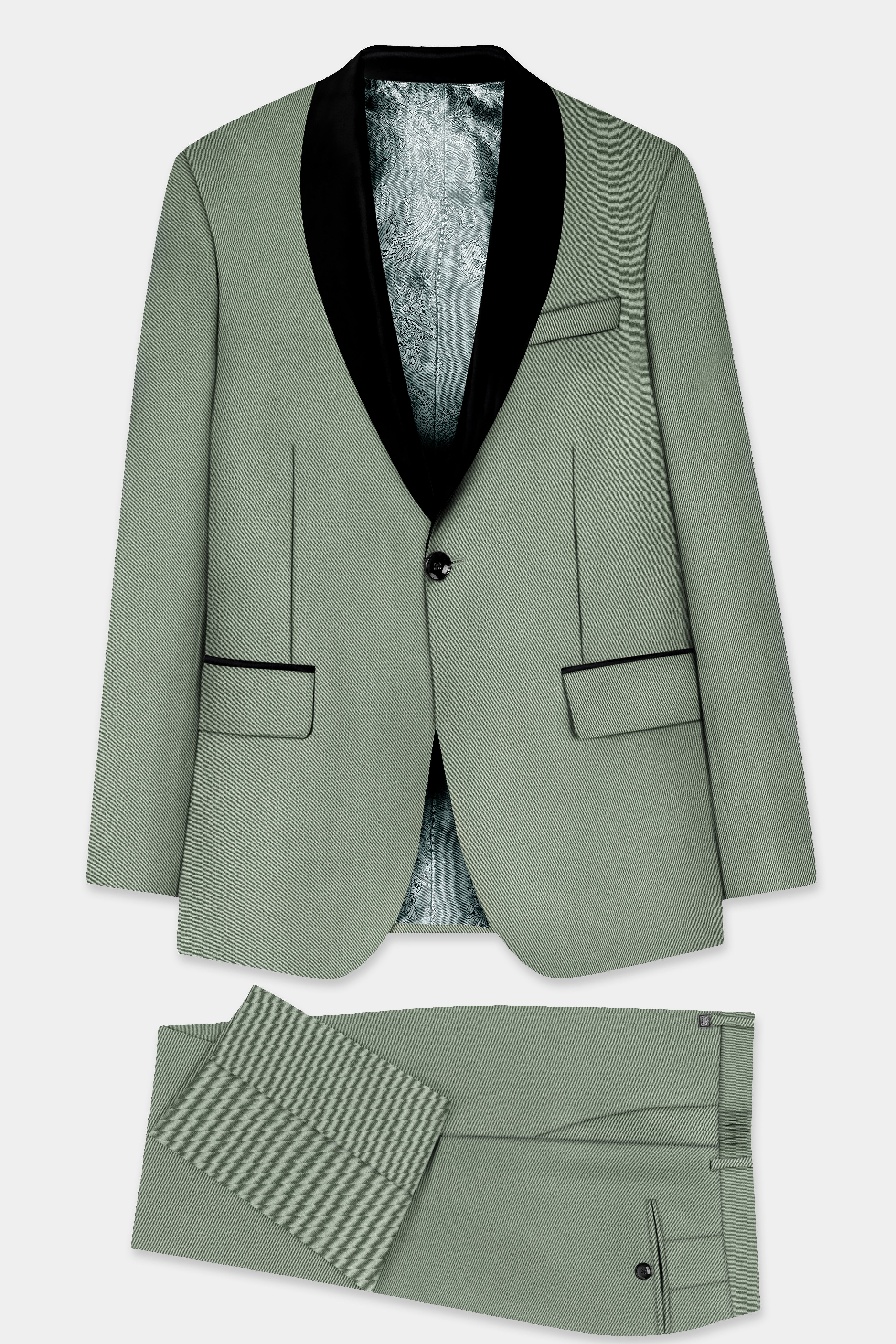 Spanish Green Solid Wool Rich Tuxedo Suit