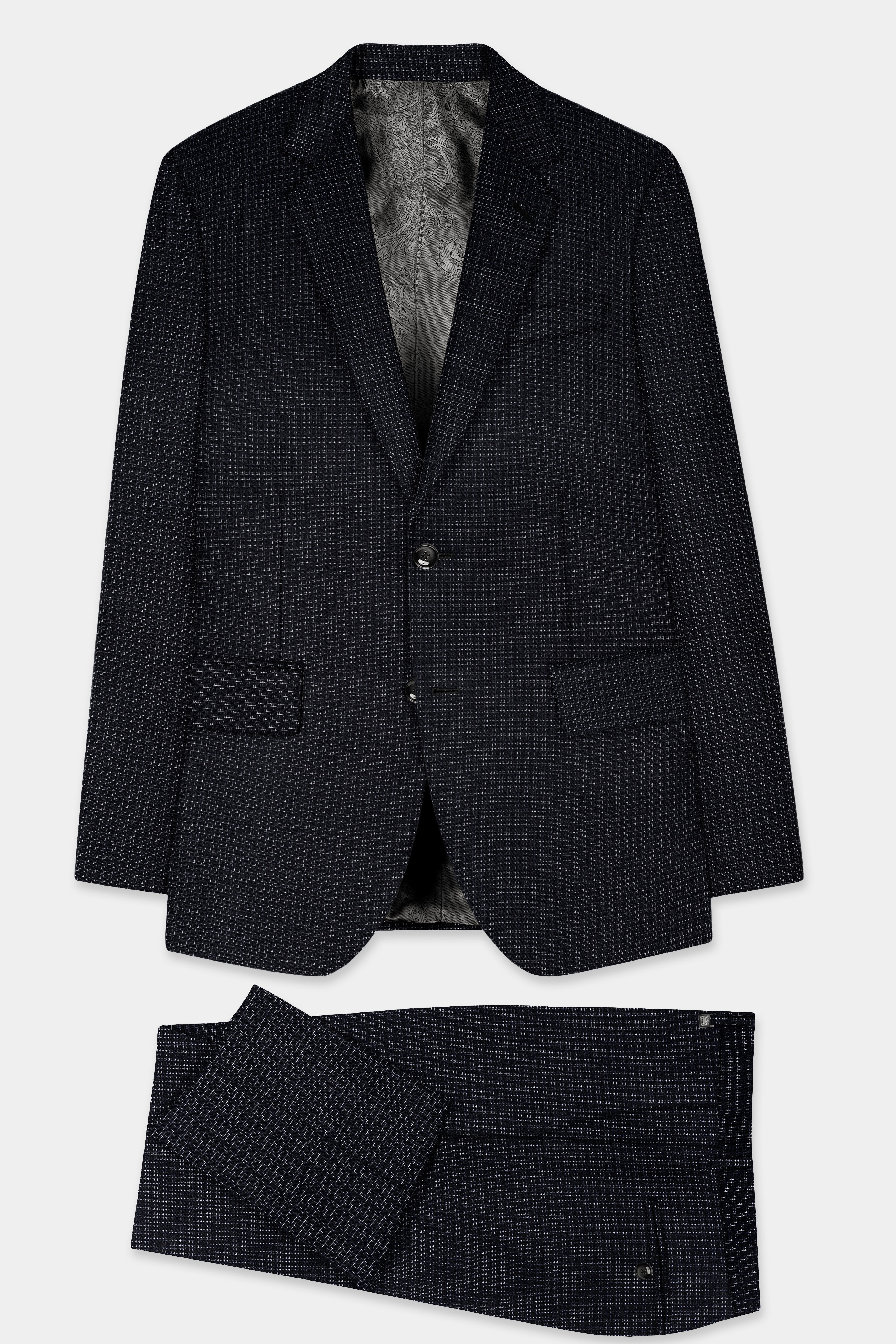 Bunker Black Printed Wool Rich Single Breasted Slim Lapel Suit