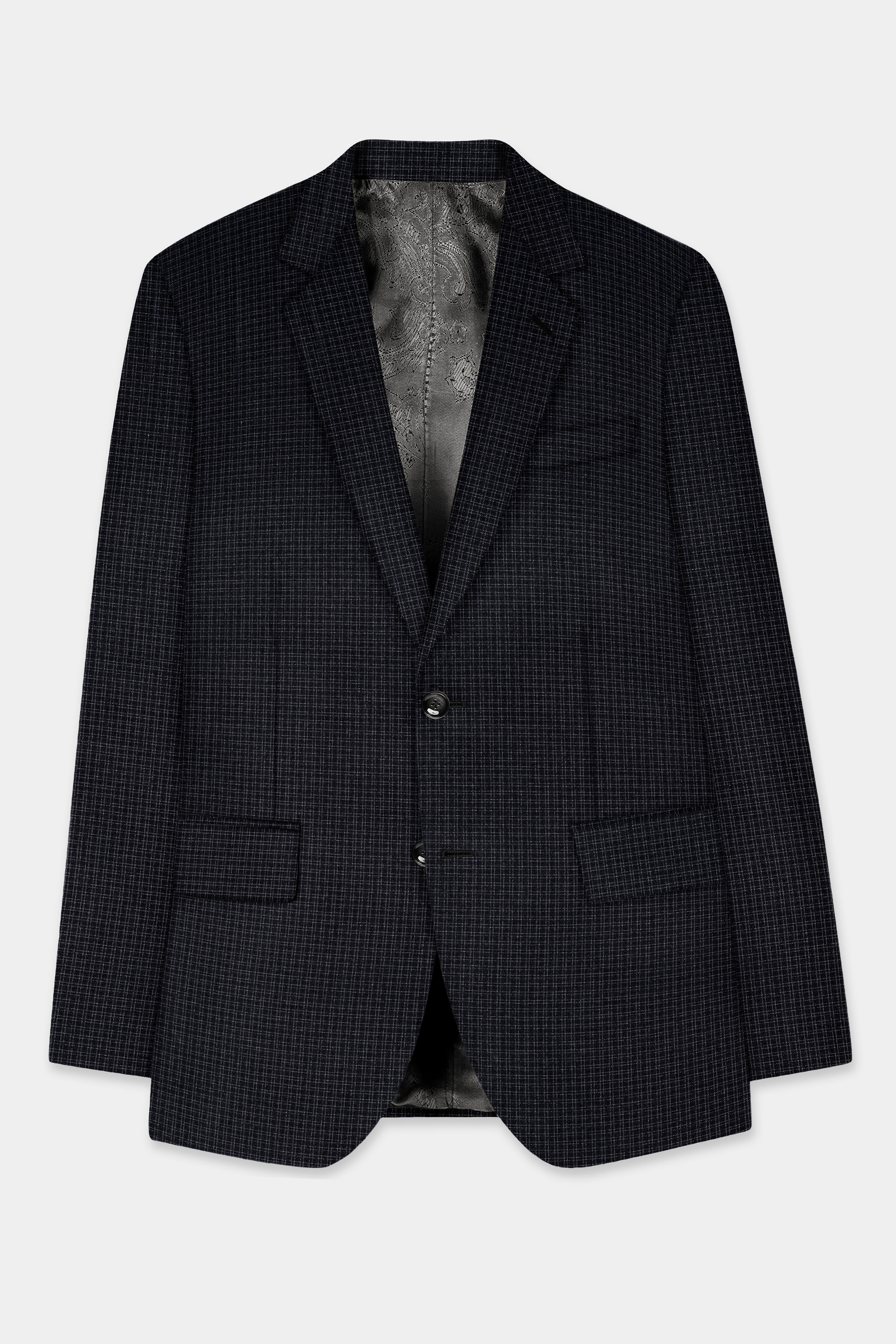 Bunker Black Micro Checked Wool Rich Single Breasted Slim Lapel Suit