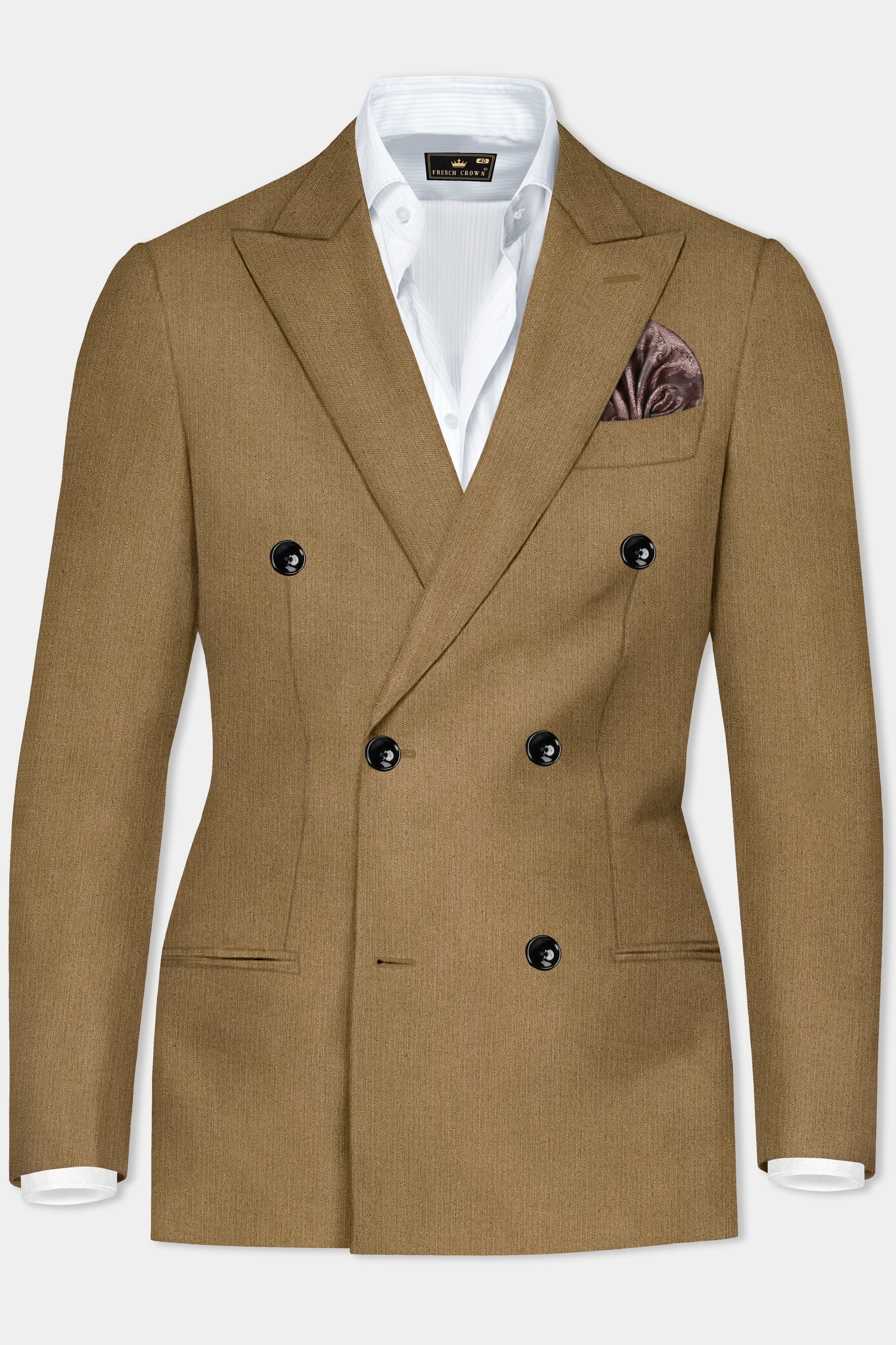 Sandrift Brown Solid Cotton Double Breasted Suit