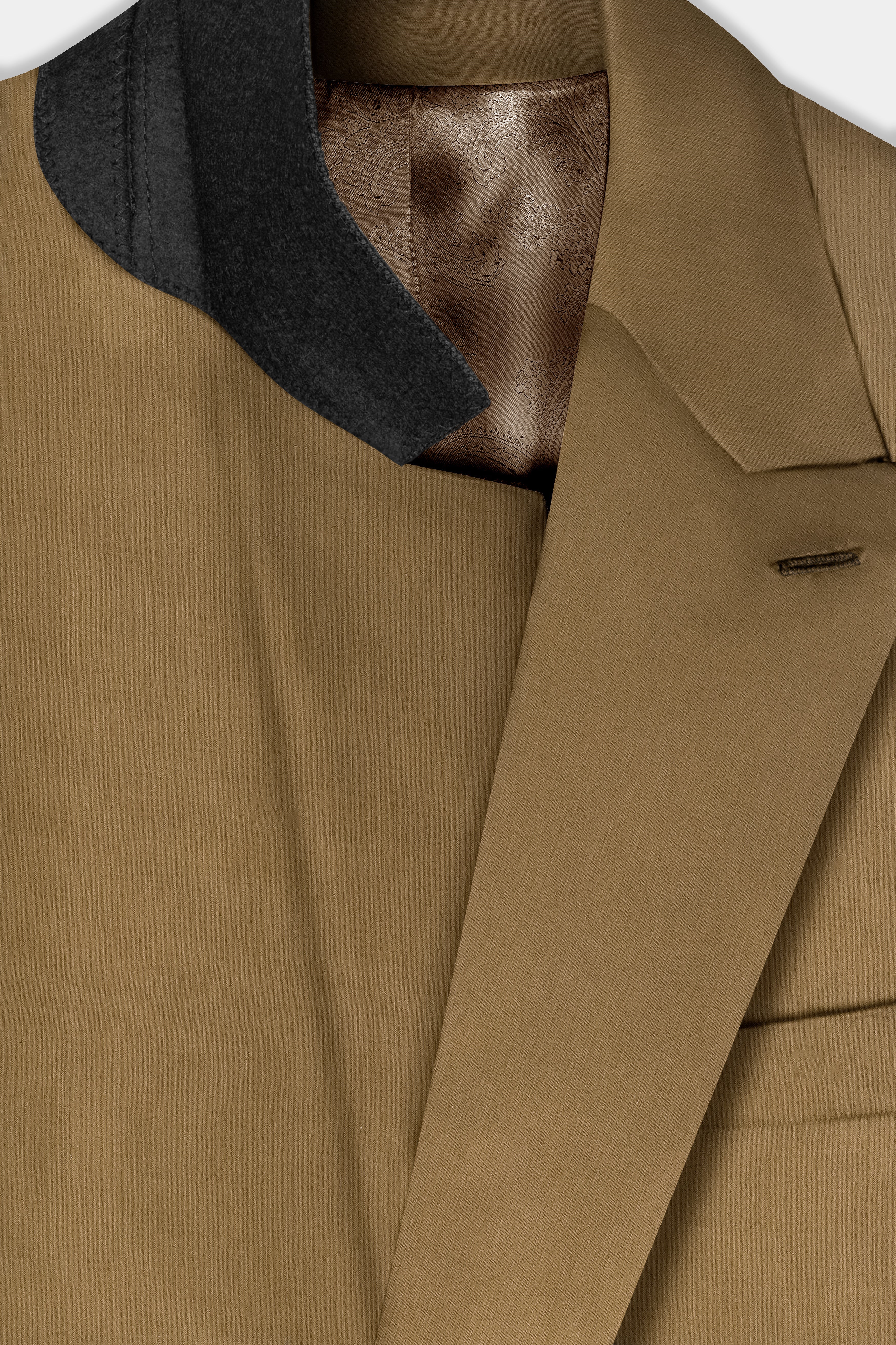 Sandrift Brown Solid Cotton Double Breasted Suit