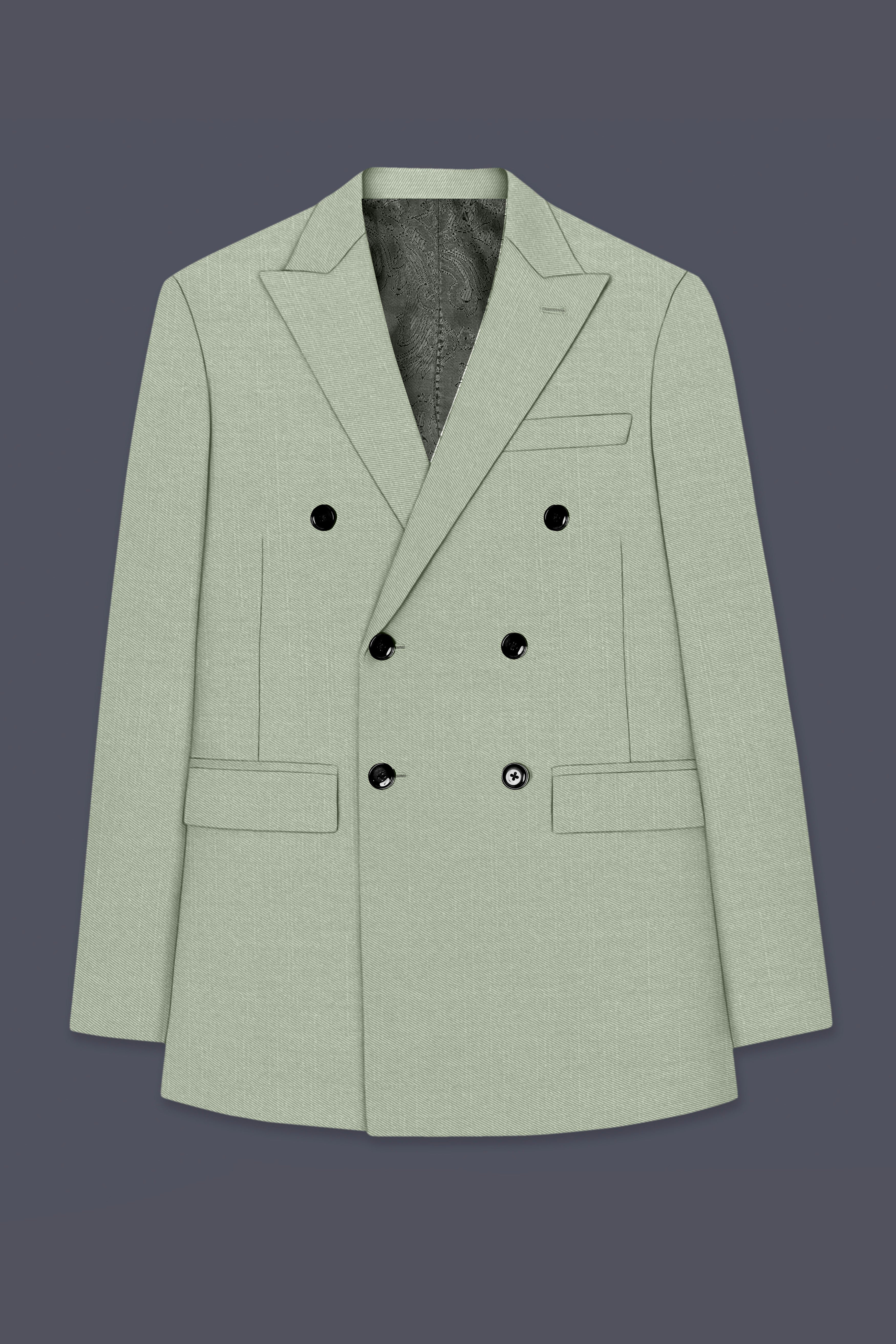 Spanish Green Solid Wool Rich Double Breasted Slight Stretch Suit