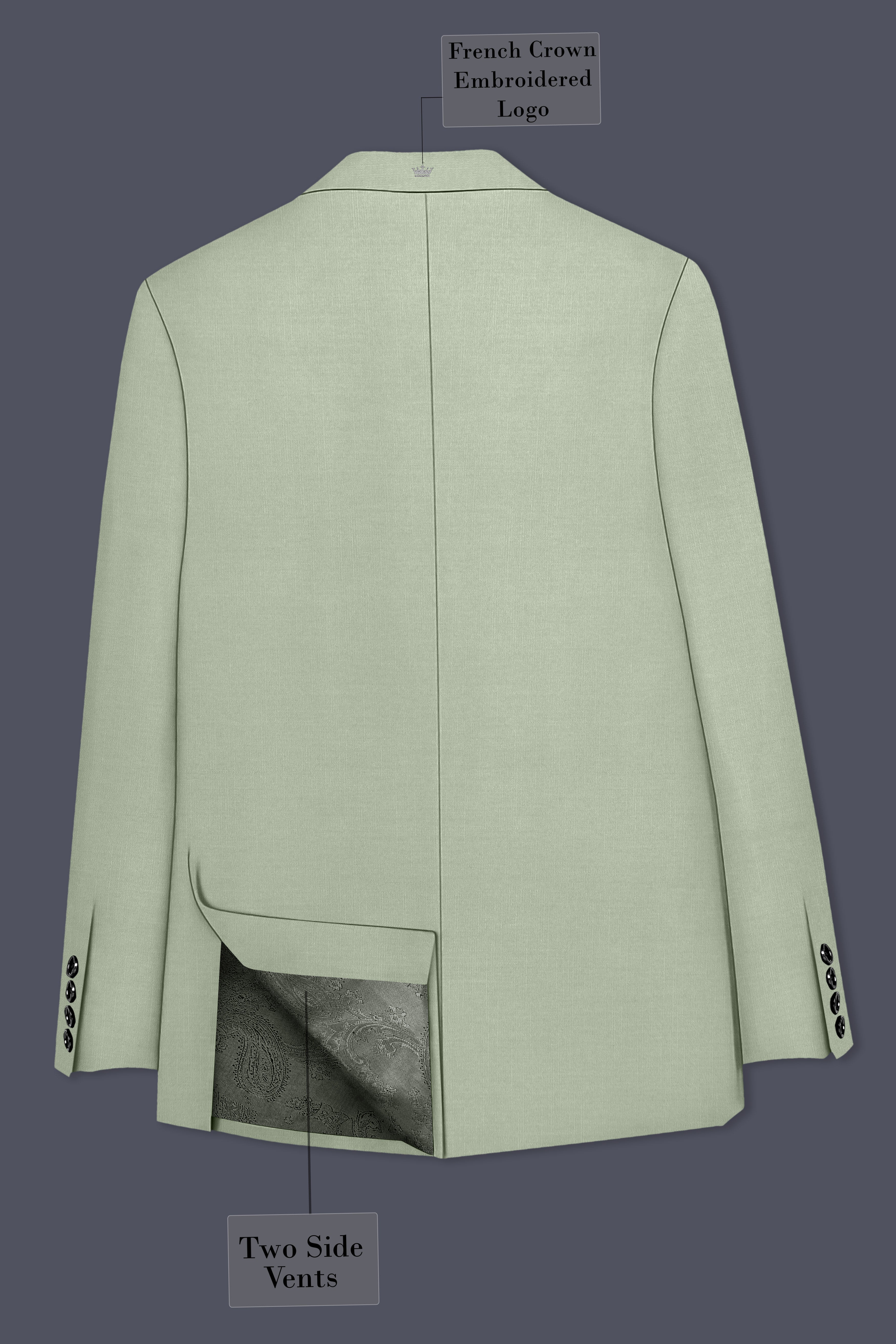 Spanish Green Solid Wool Rich Double Breasted Slight Stretch Suit