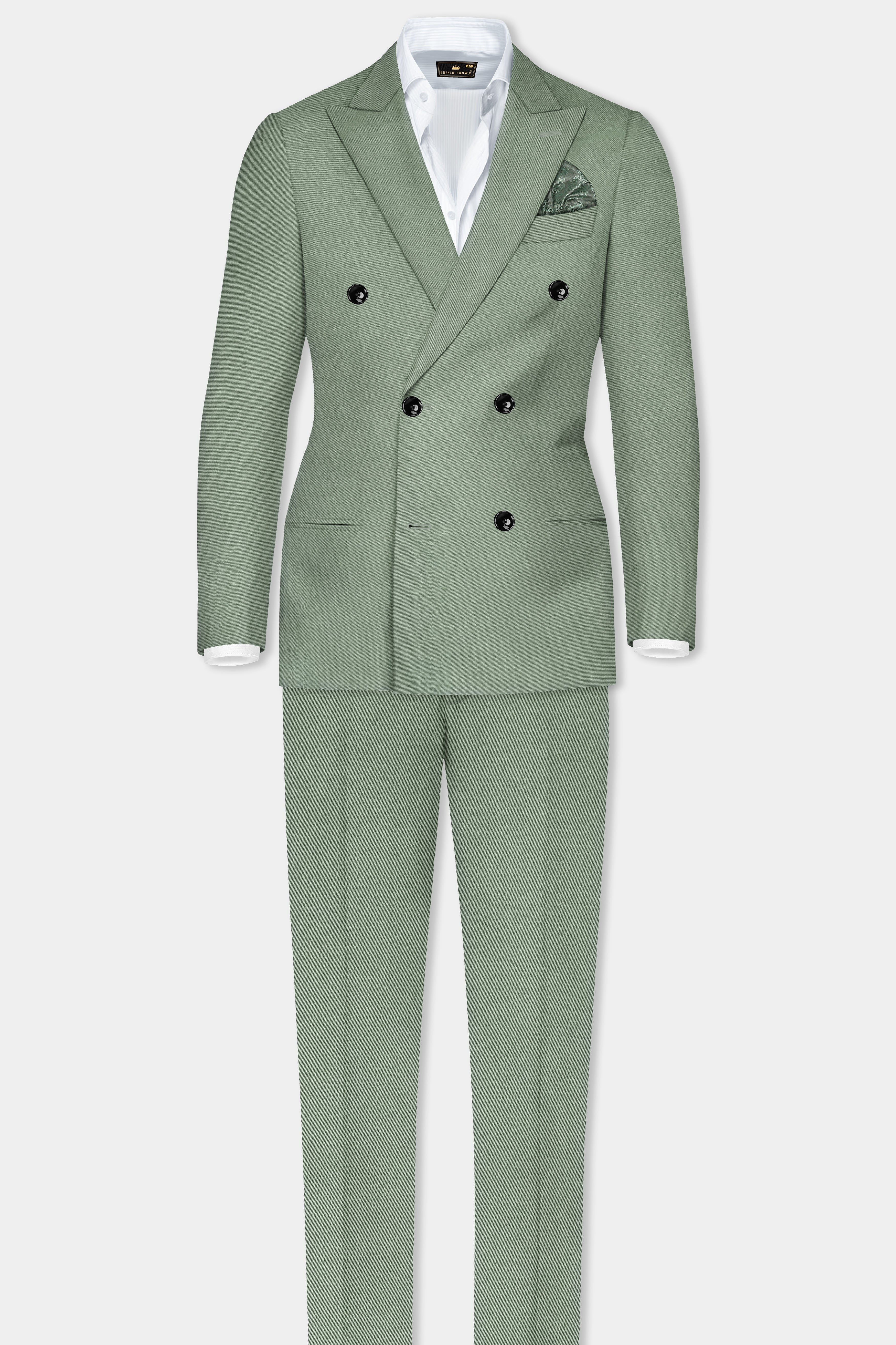 Spanish Green Solid Wool Rich Double Breasted Suit