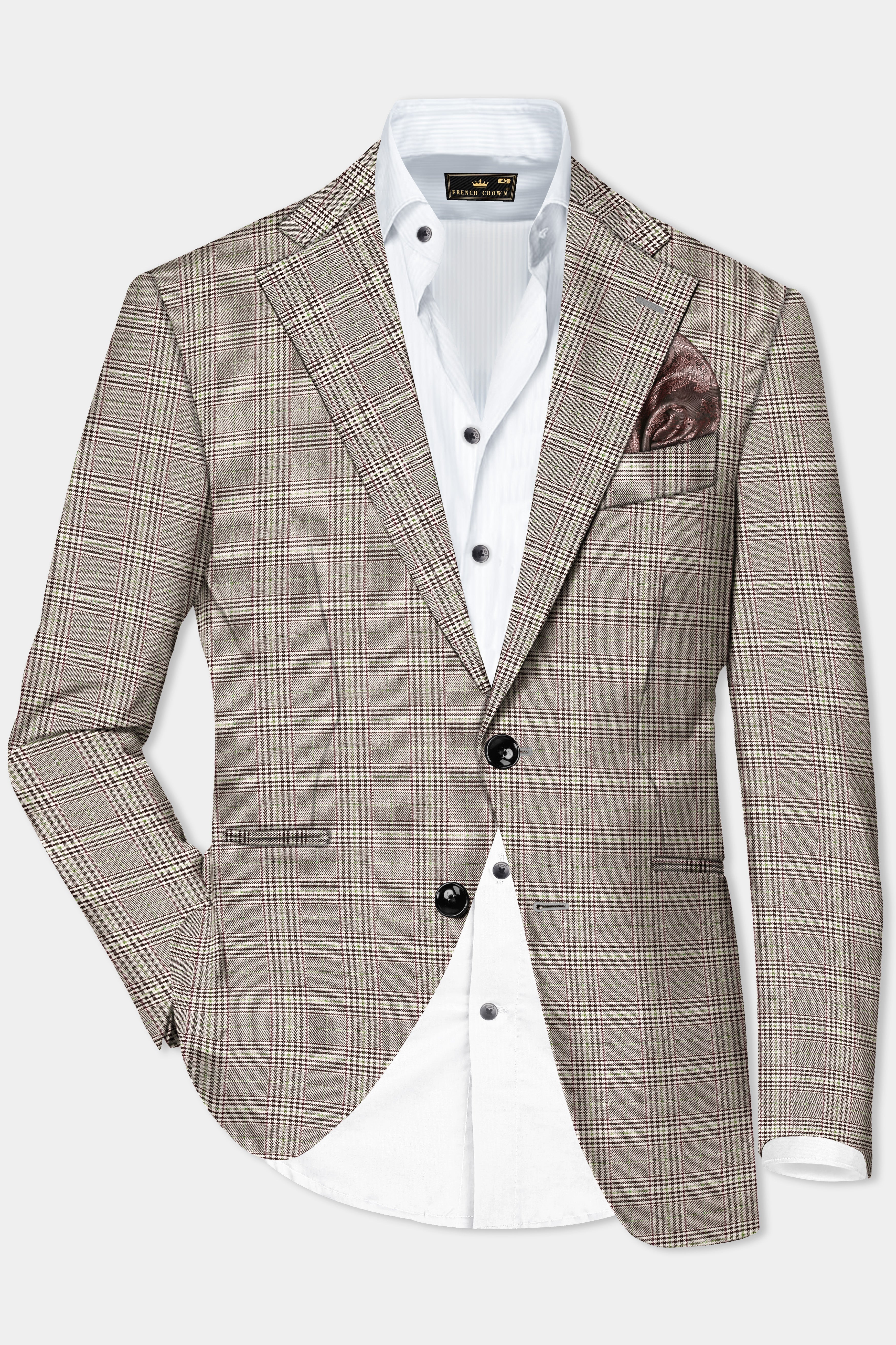 Café Noir Brown Plaid Wool Rich Single Breasted Suit