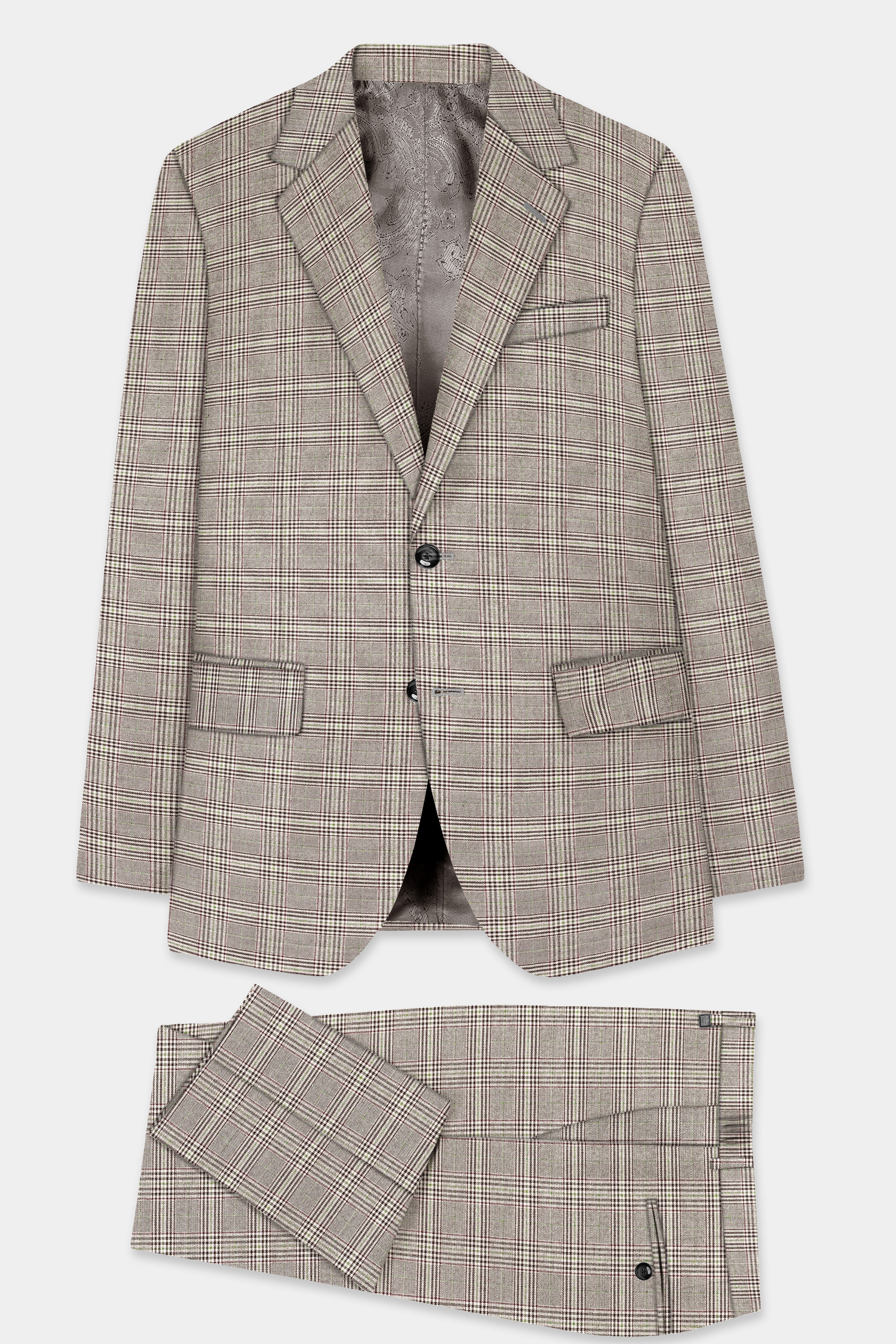 Café Noir Brown Plaid Wool Rich Single Breasted Suit