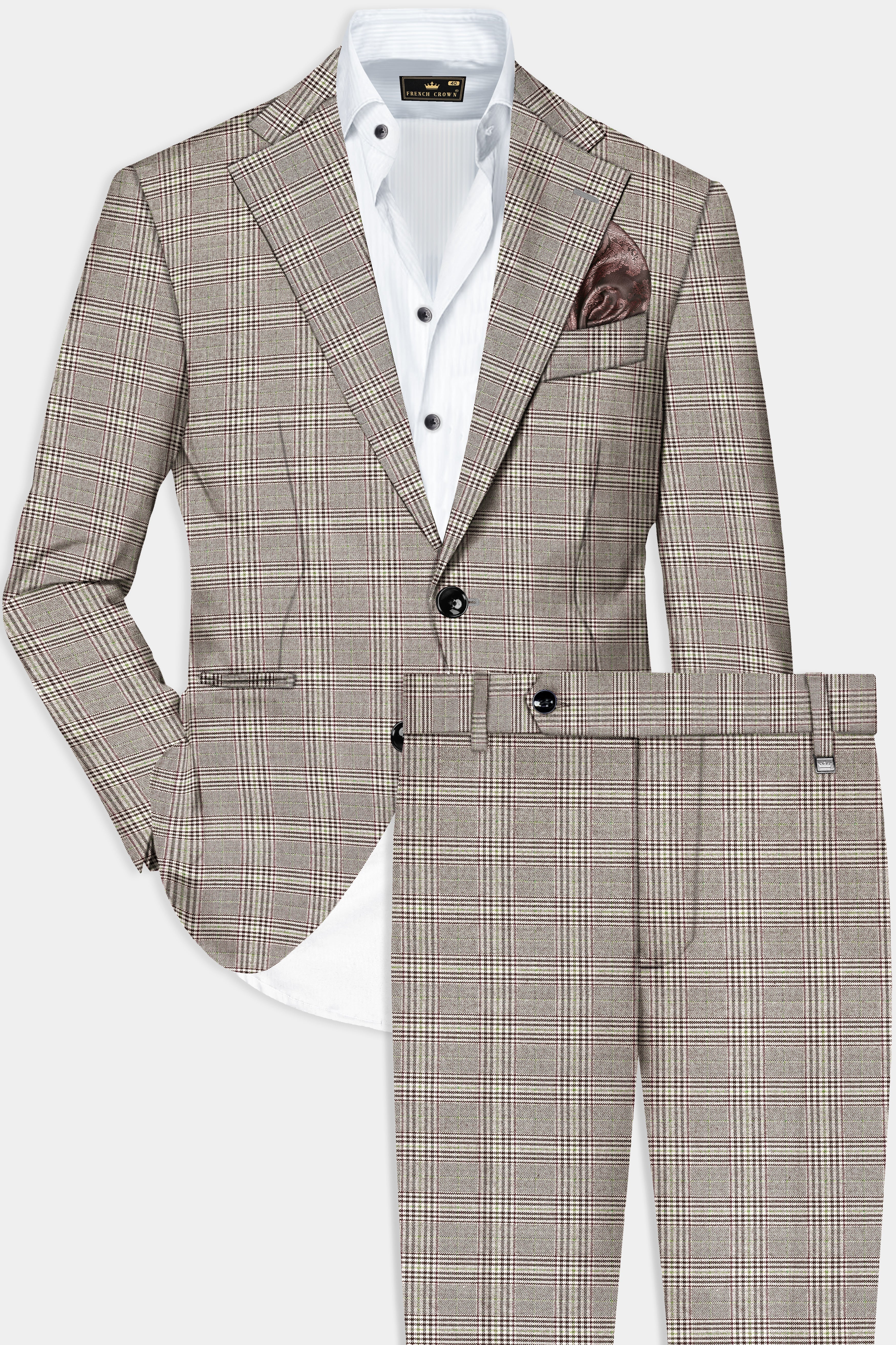 Café Noir Brown Plaid Wool Rich Single Breasted Suit