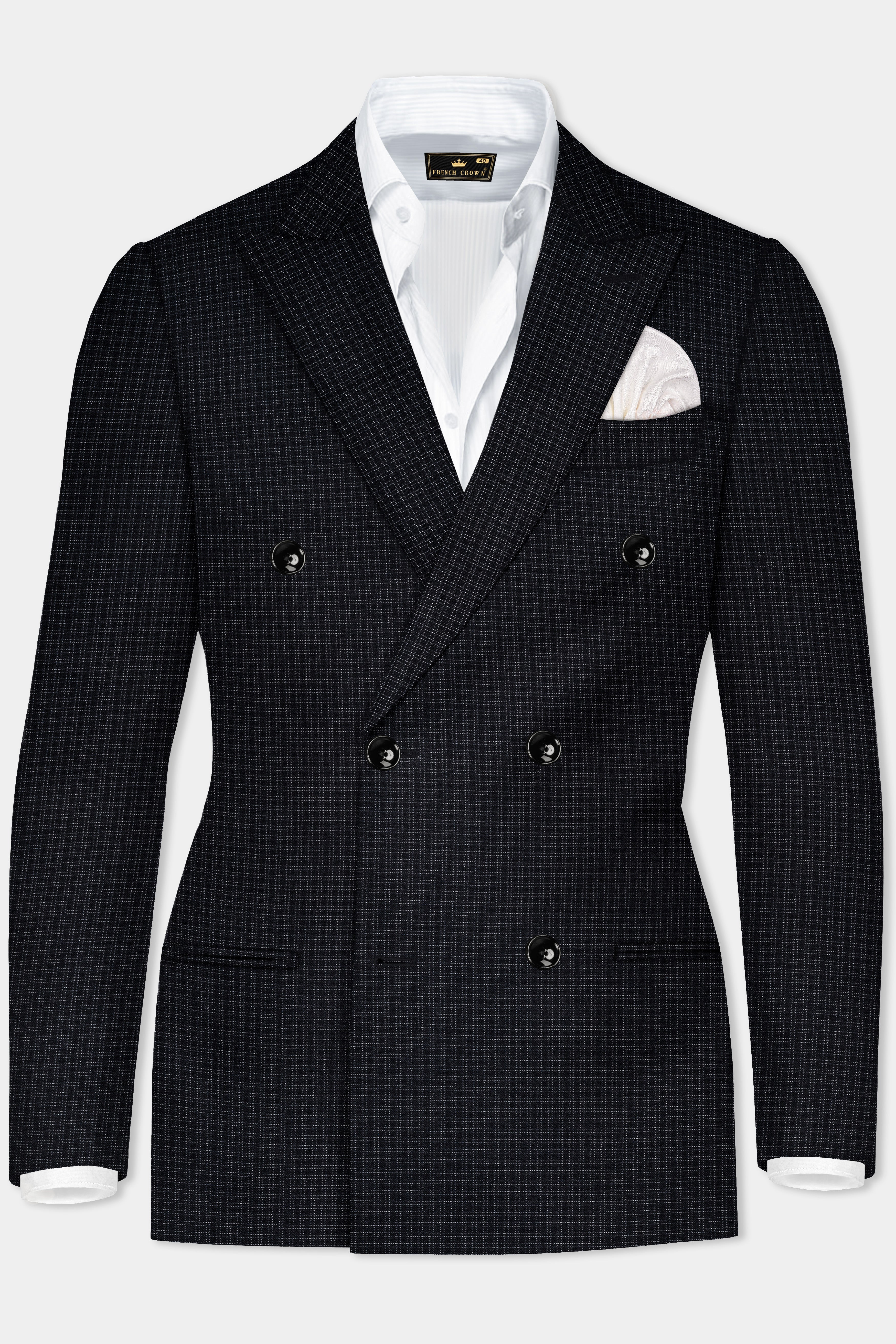 Bunker Black Micro Checked Wool Rich Double Breasted Suit