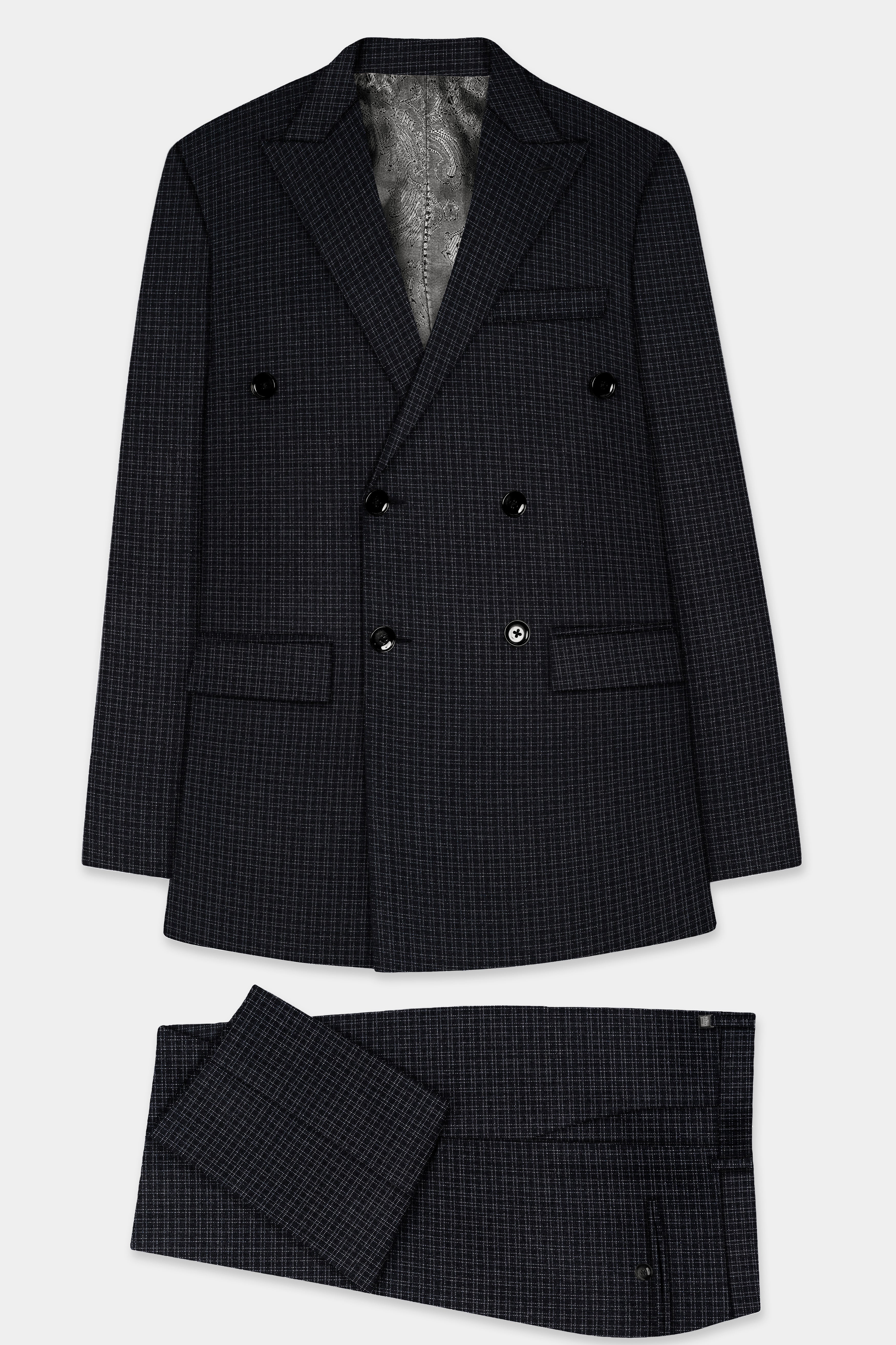 Bunker Black Micro Checked Wool Rich Double Breasted Suit