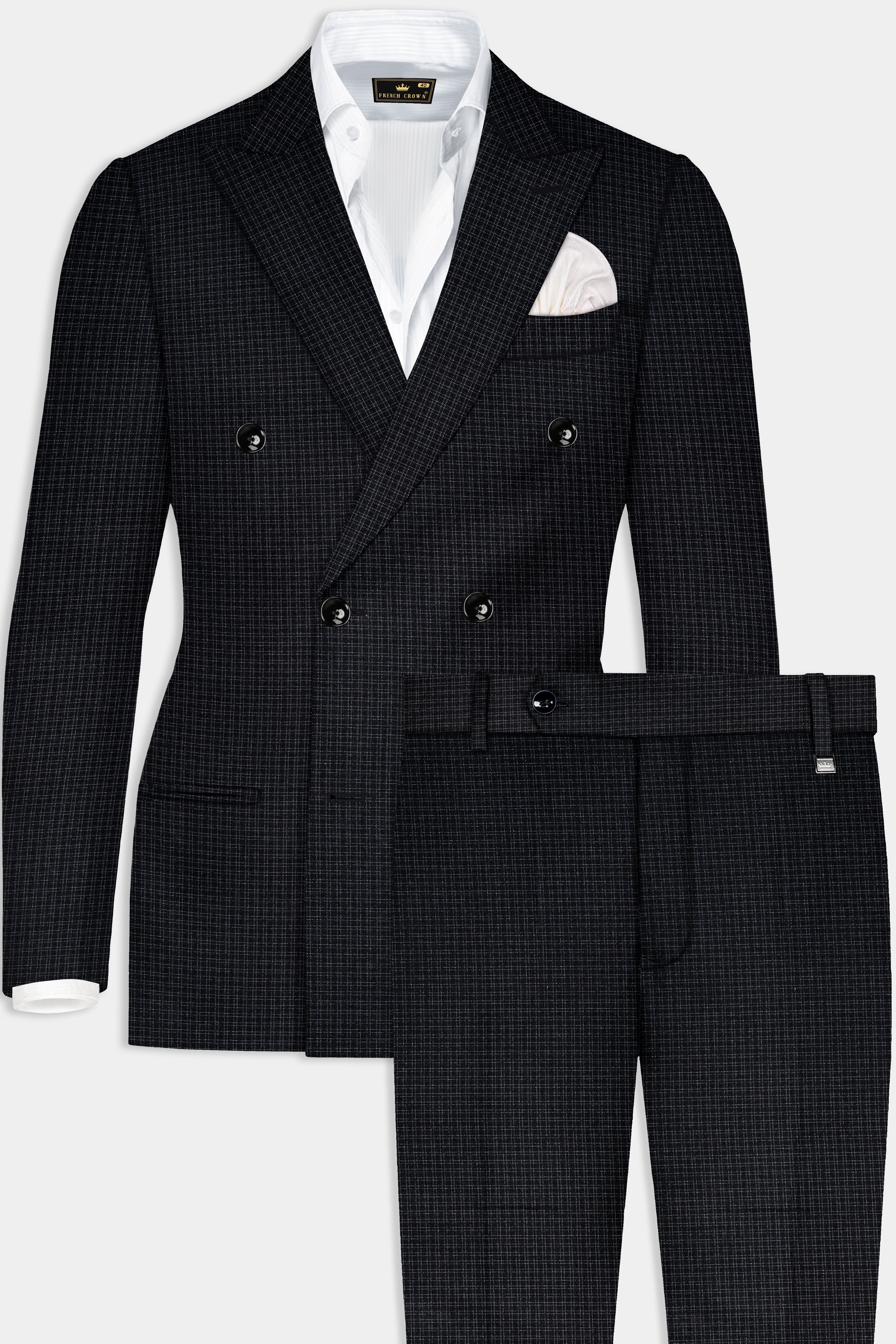 Bunker Black Printed Wool Rich Double Breasted Suit