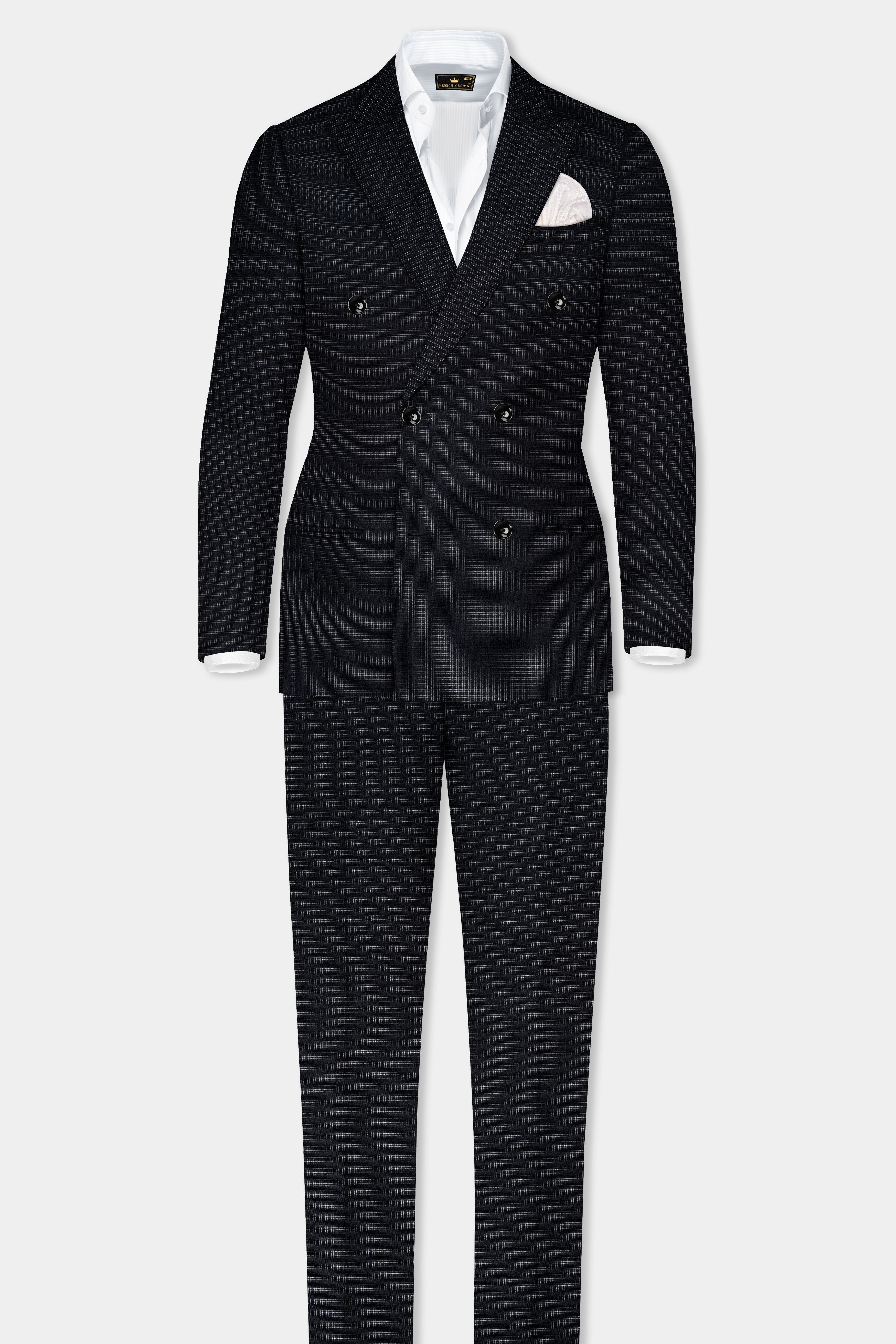 Bunker Black Micro Checked Wool Rich Double Breasted Suit