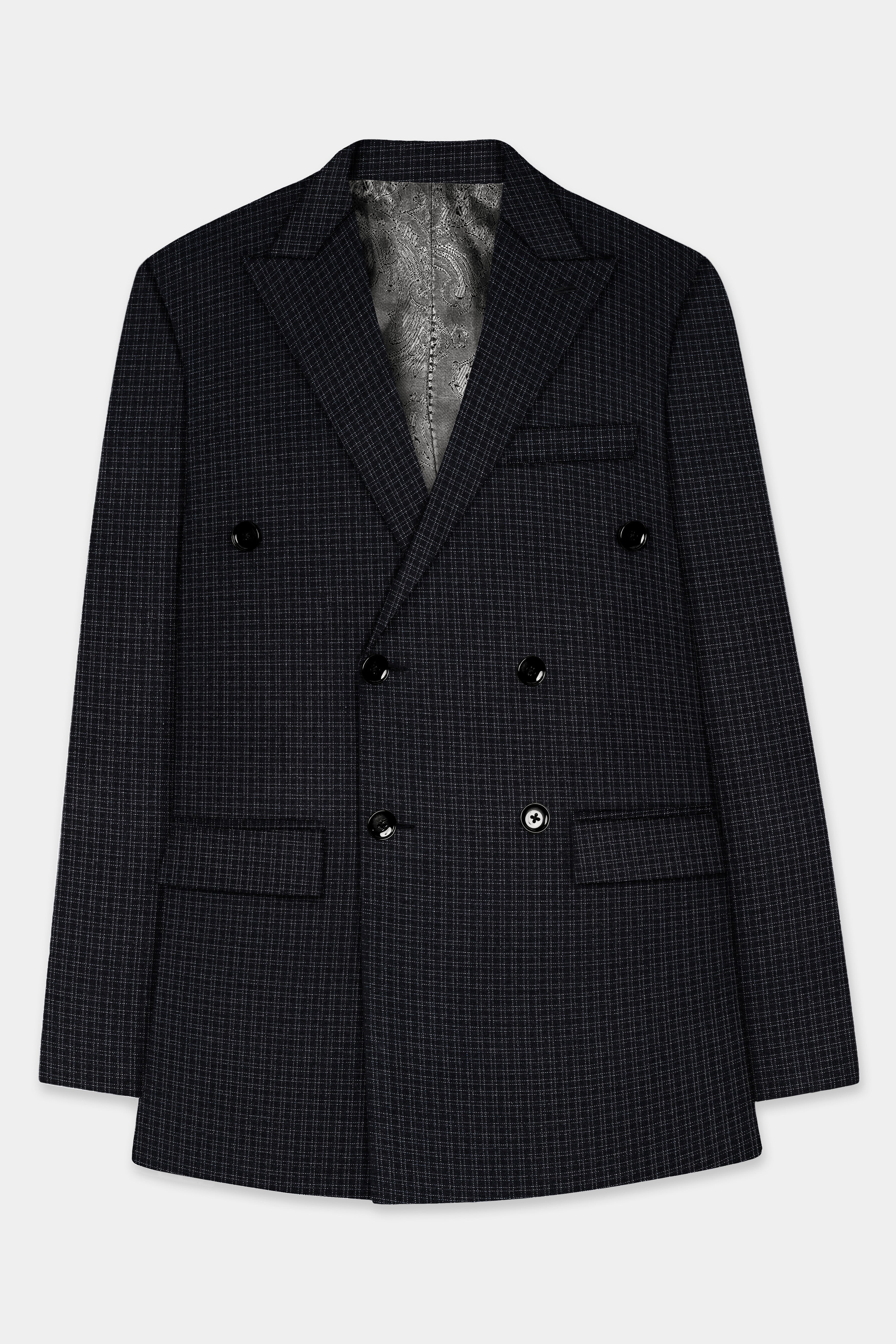 Bunker Black Micro Checked Wool Rich Double Breasted Suit