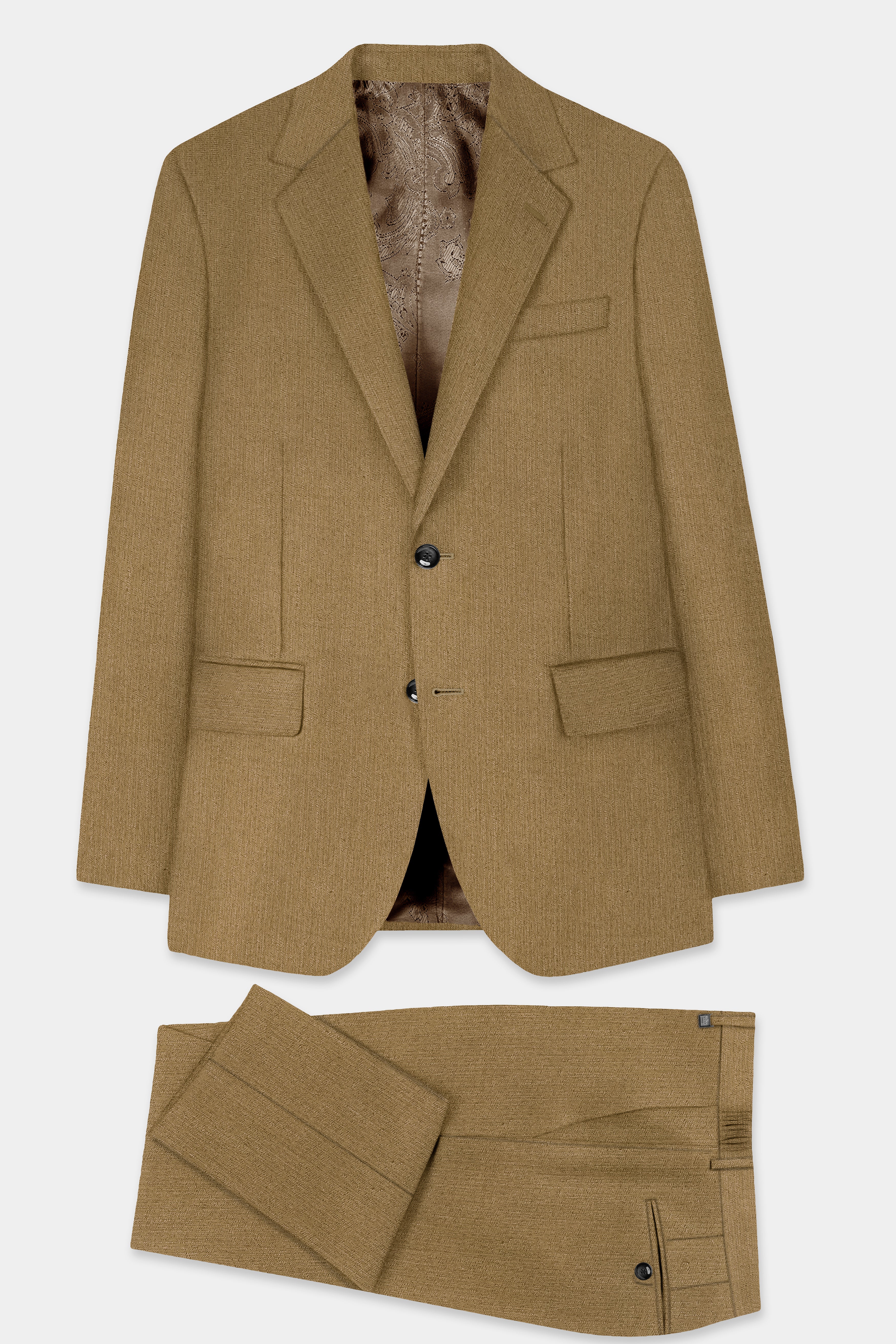 Sandrift Brown Solid Cotton Single Breasted Suit