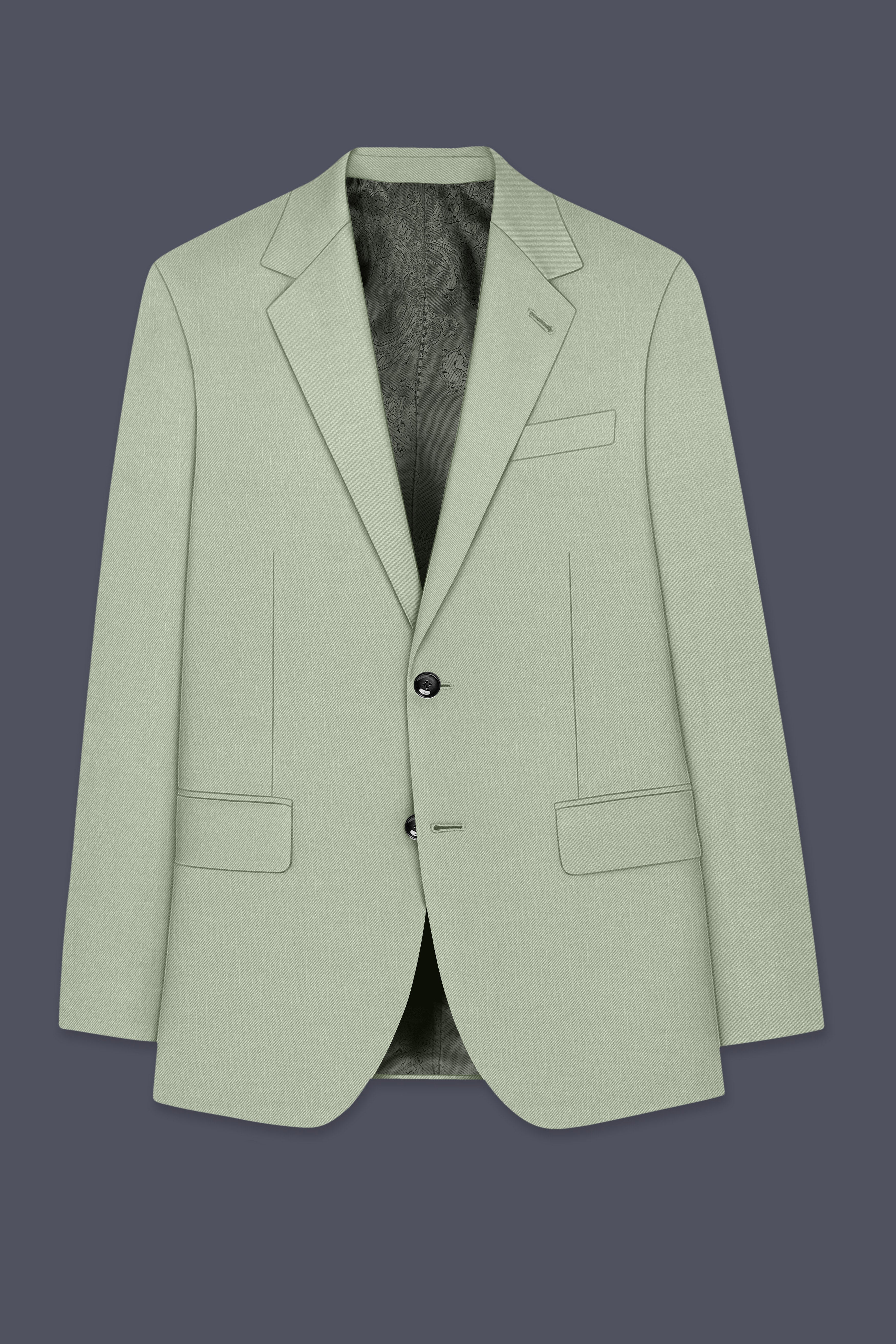 Spanish Green Solid Wool Rich Single Breasted Slight Stretch Suit