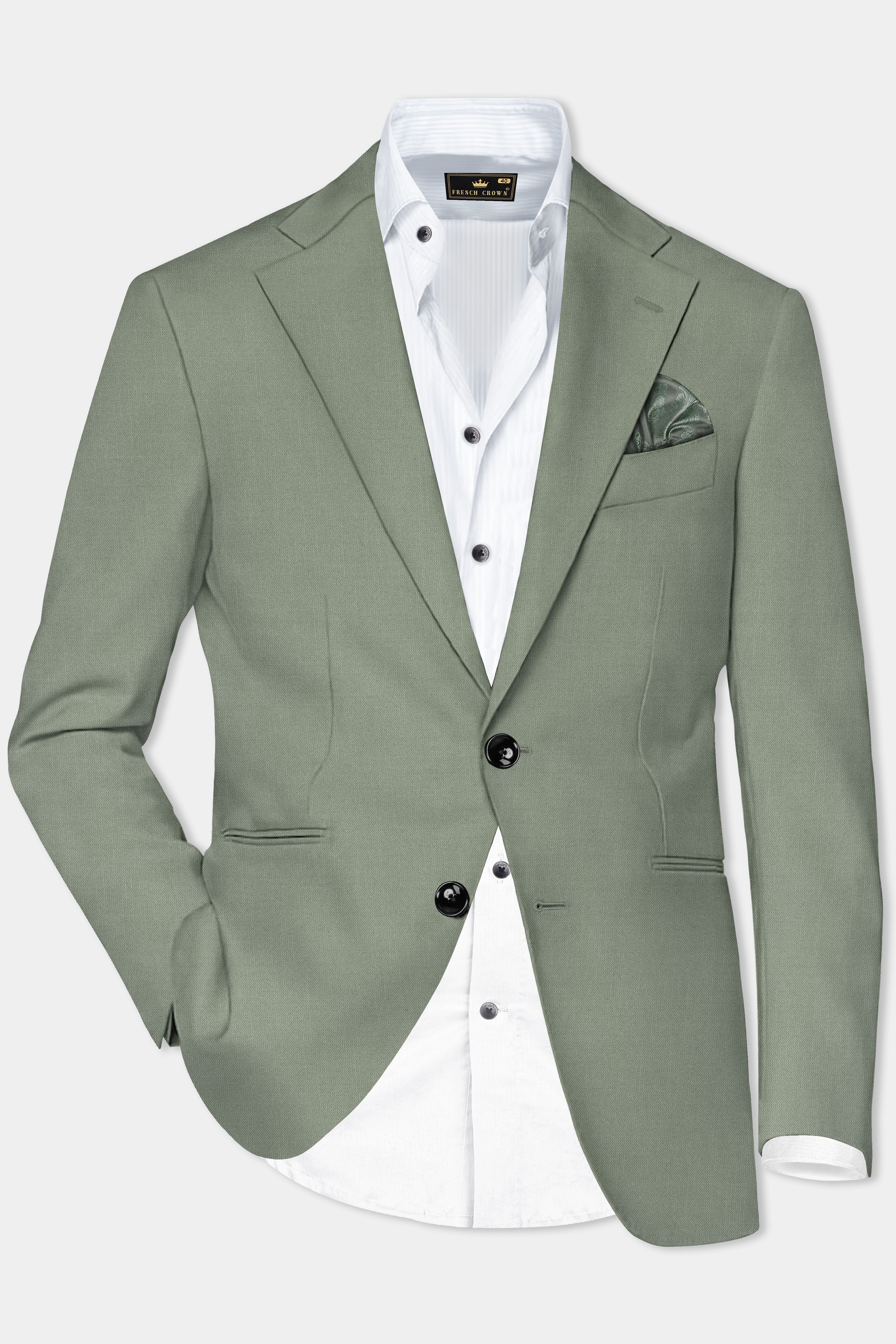 Spanish Green Solid Wool Rich Single Breasted Suit