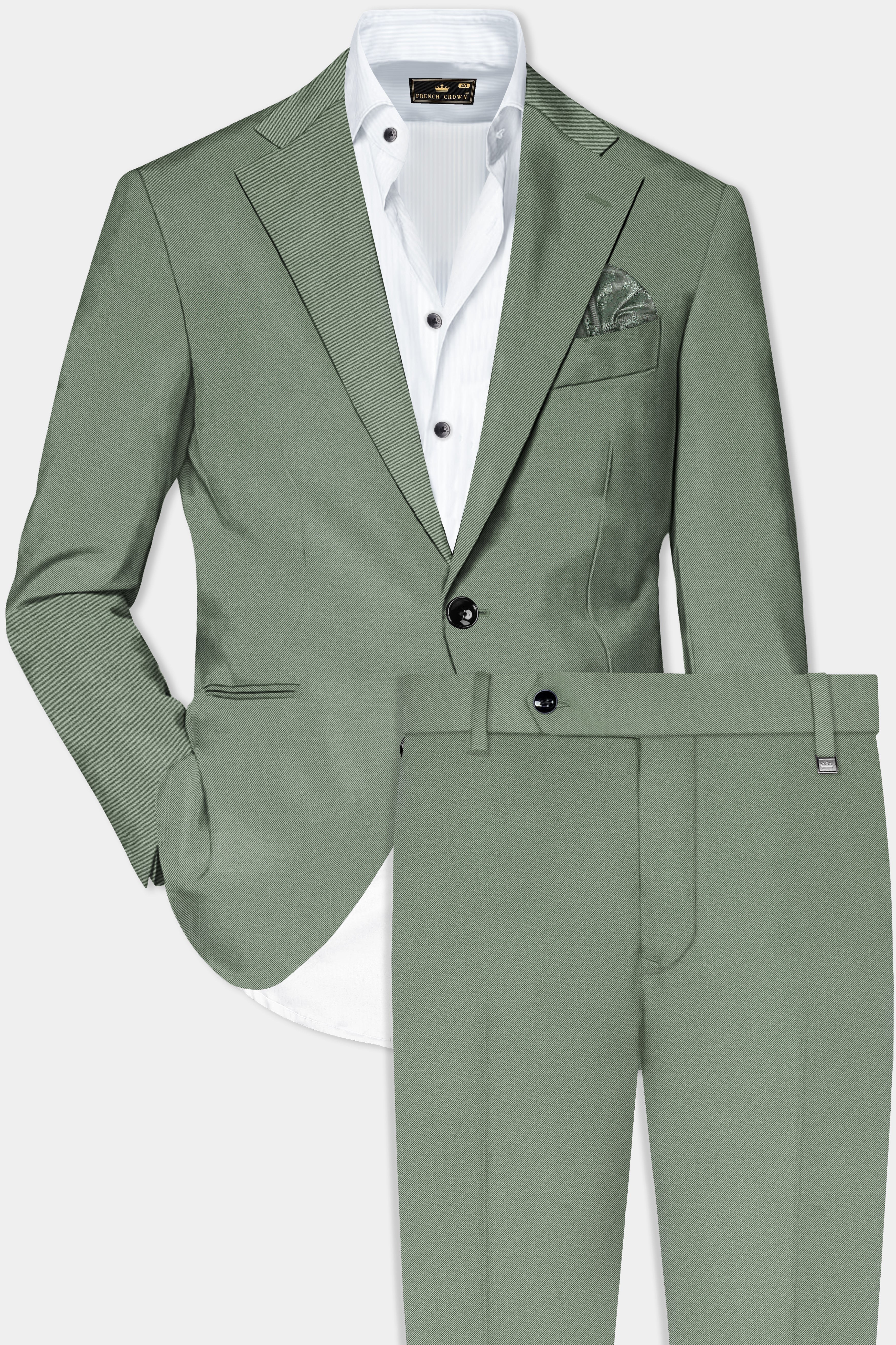 Spanish Green Solid Wool Rich Single Breasted Suit