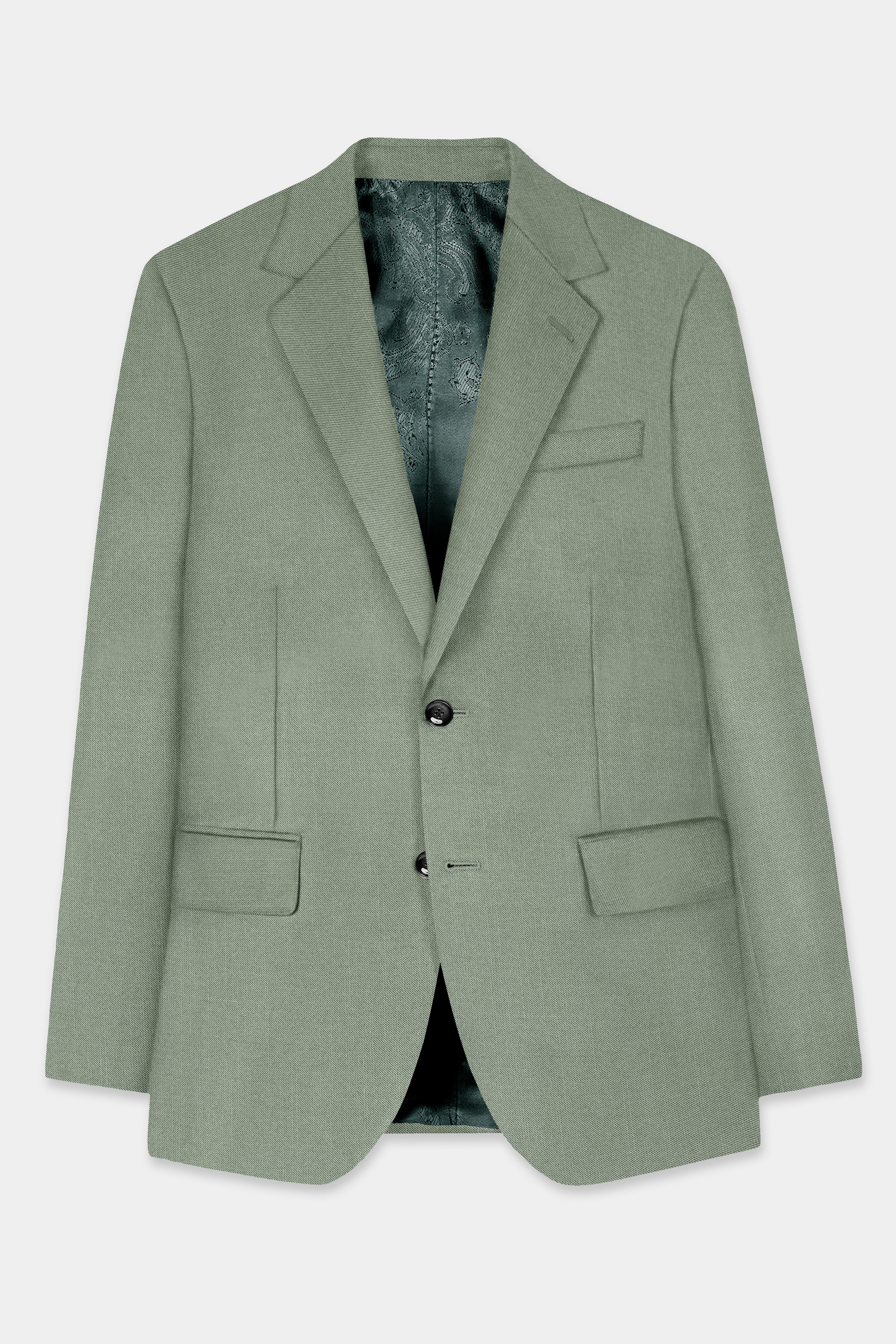 Spanish Green Solid Wool Rich Single Breasted Suit