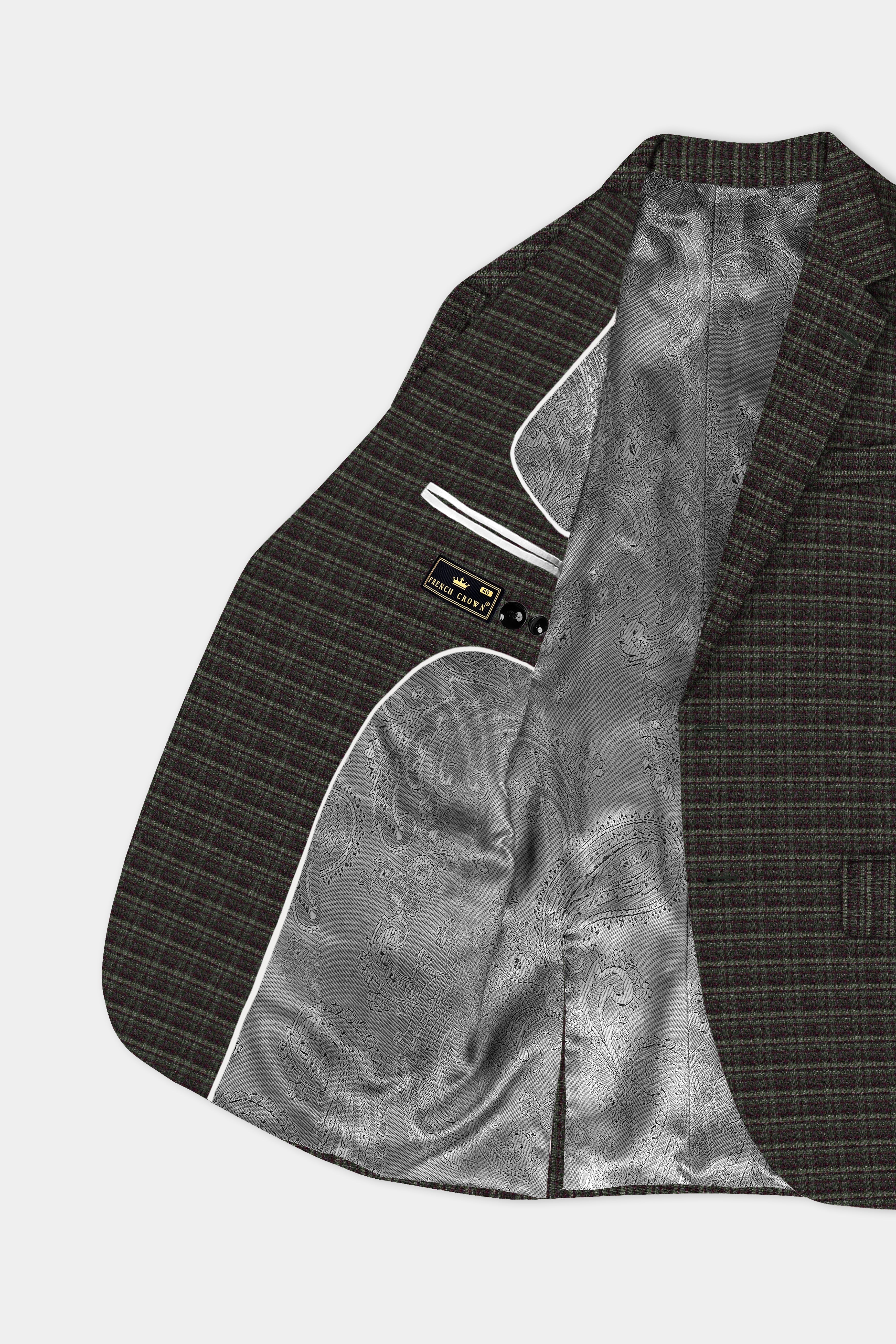 Zeus Gray And Lisbon Green Plaid Wool Rich Single Breasted Slim Lapel Suit