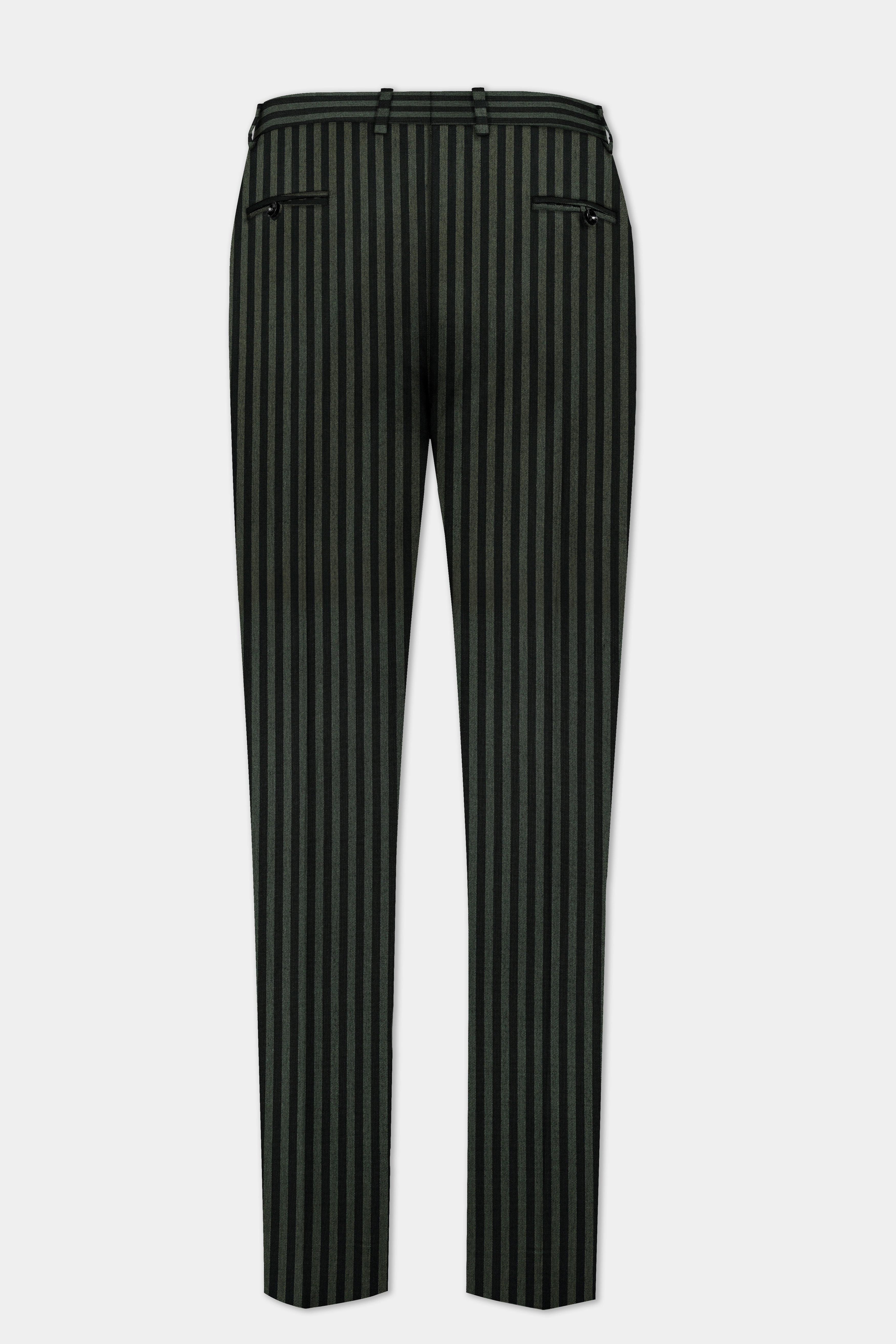 Racing Green And Jade Black Striped Wool Rich Cross Placket Bandhgala Suit