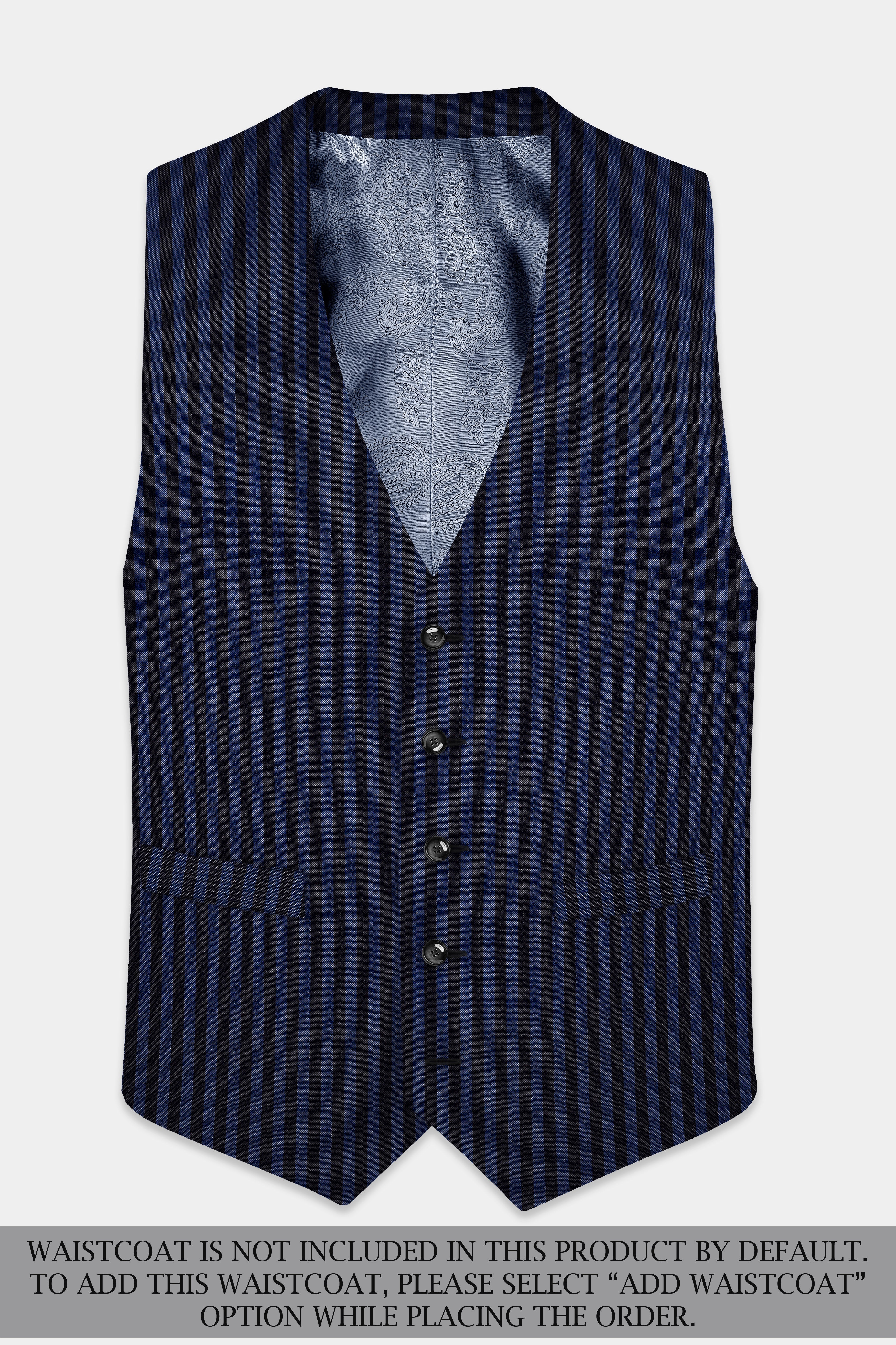 Royal Blue And Jade Black Striped Wool Rich Double Breasted Suit