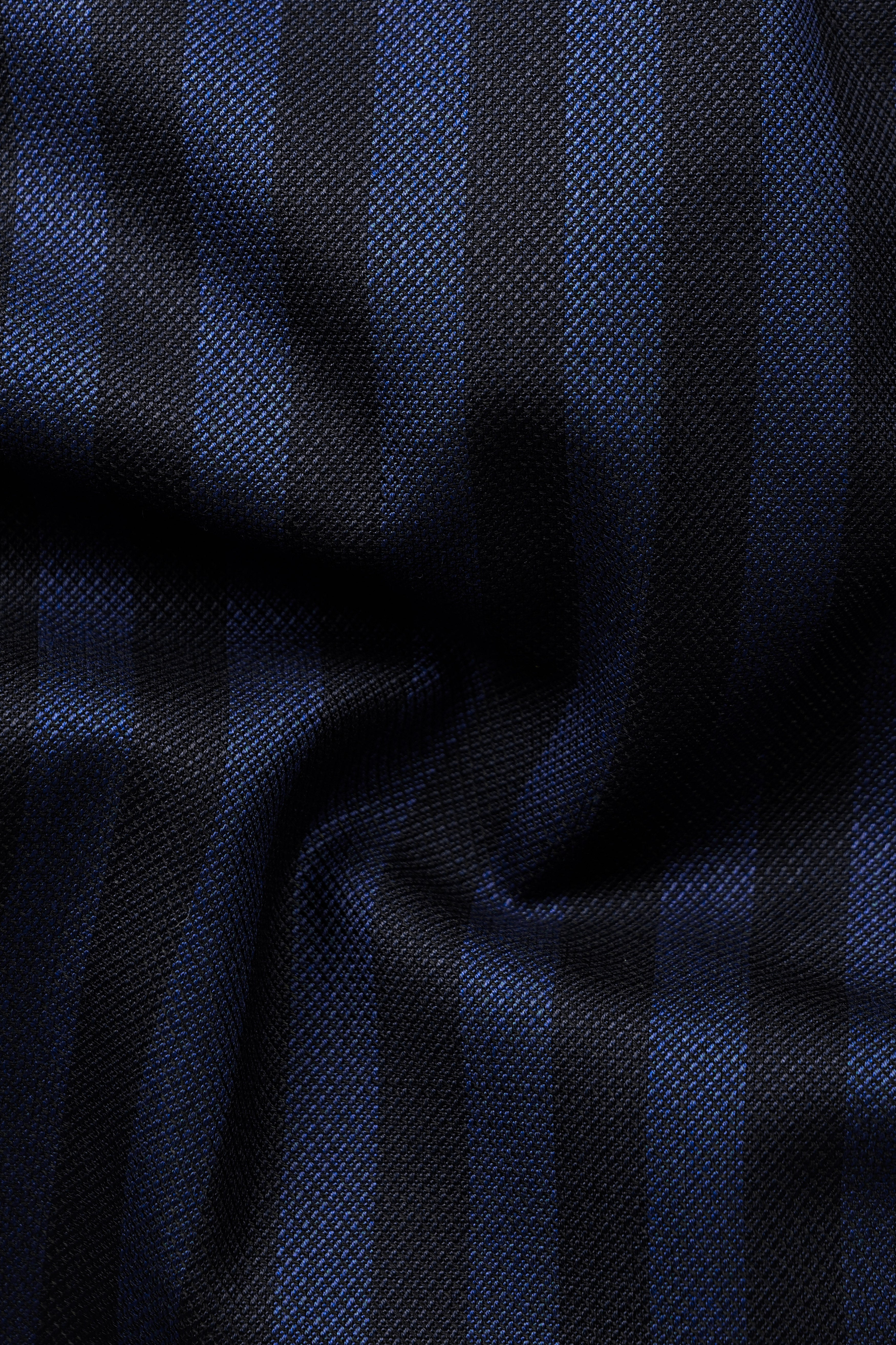 Royal Blue And Jade Black Striped Wool Rich Double Breasted Suit