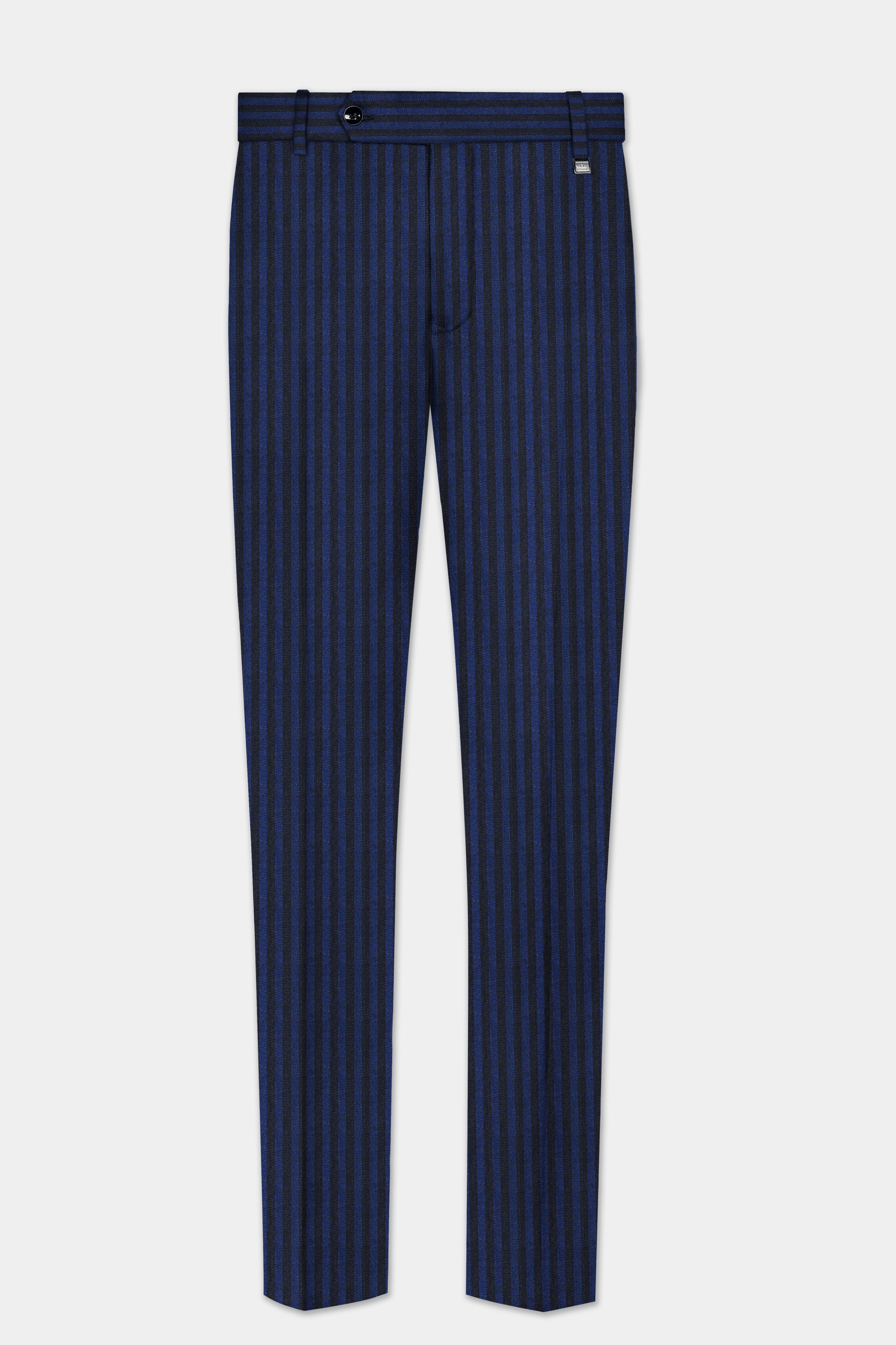 Biscay Blue And Jade Black Striped Wool Rich Single Breasted Suit