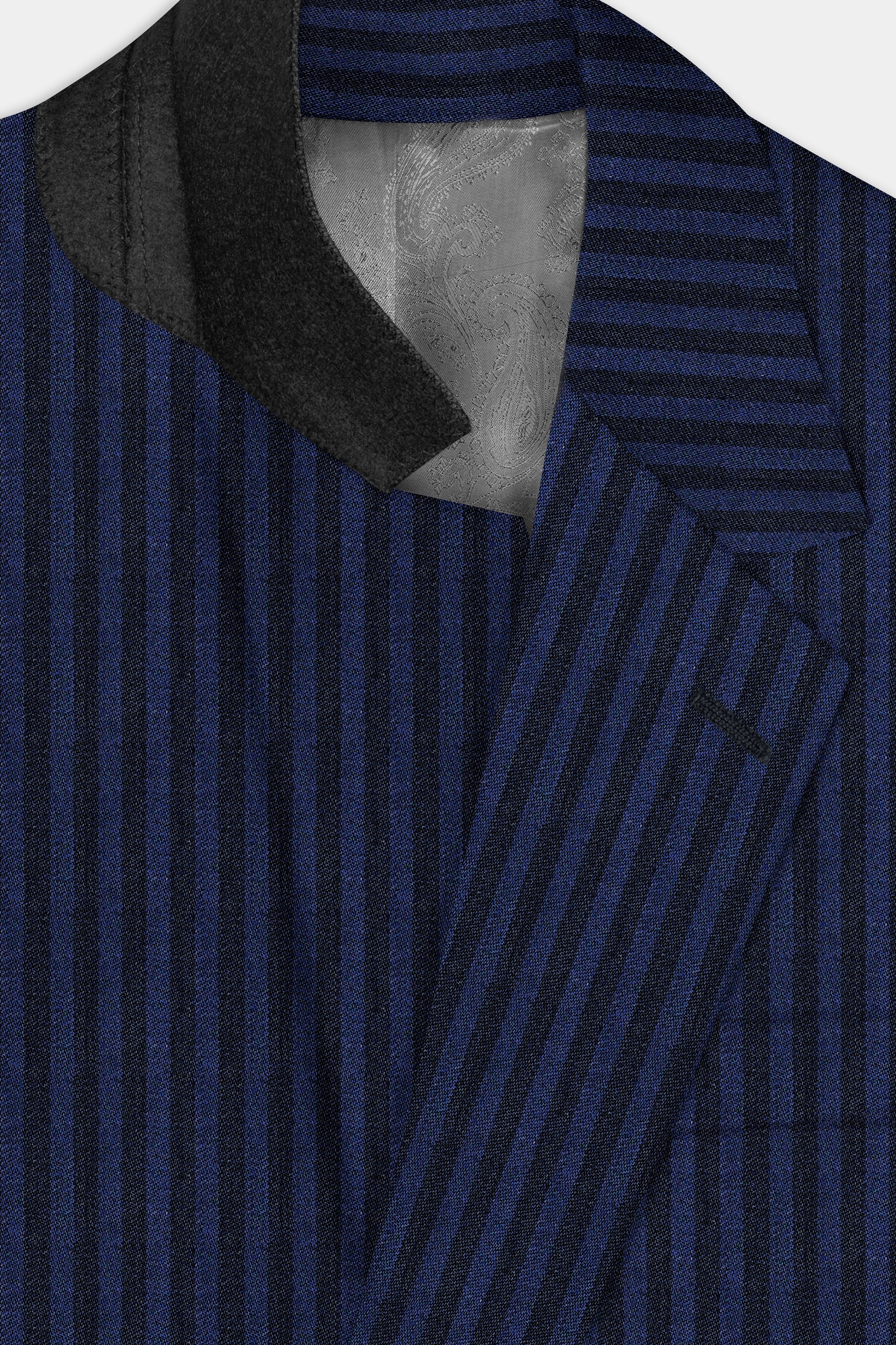 Biscay Blue And Jade Black Striped Wool Rich Single Breasted Suit