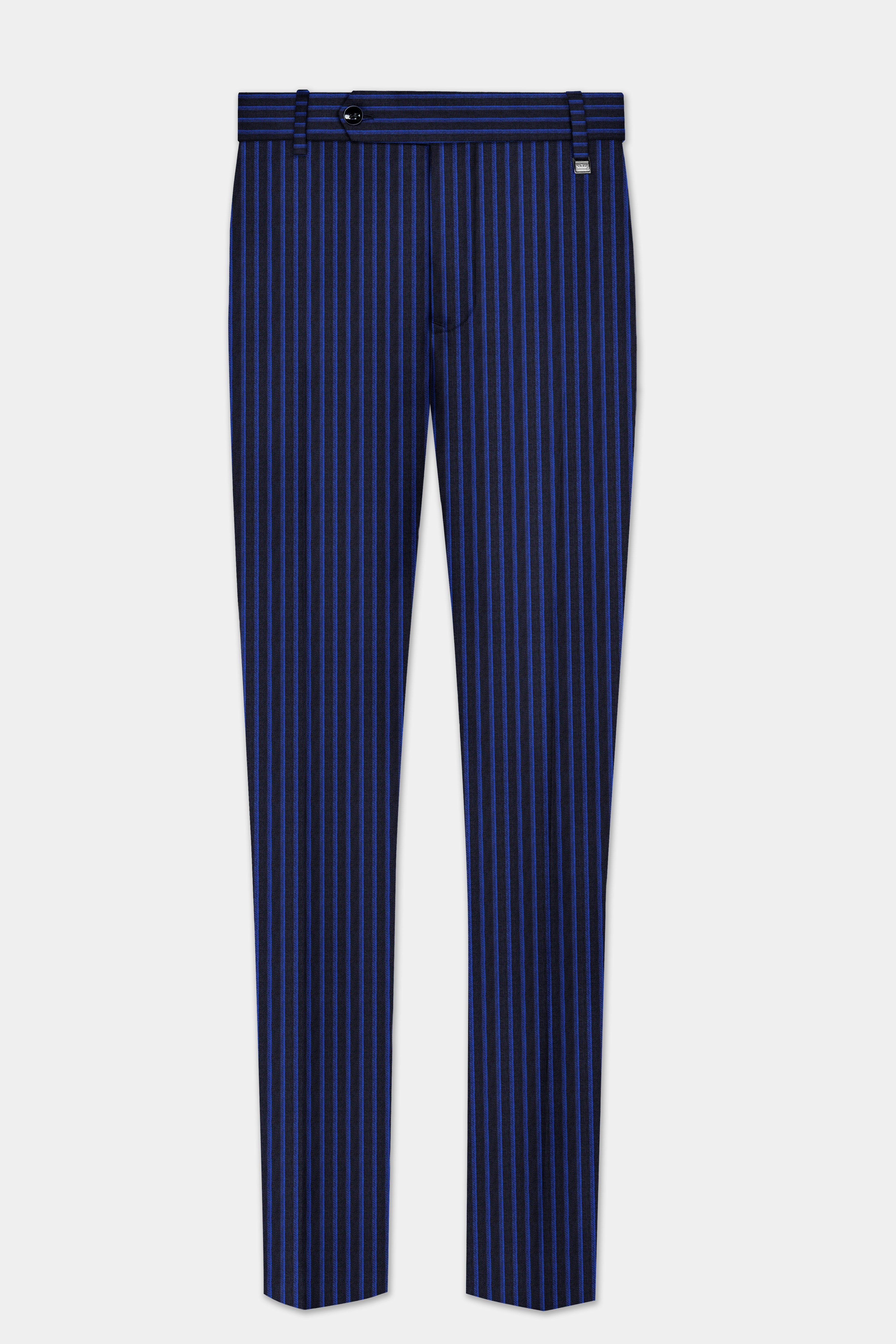 Sapphire Blue And Jade Blue Striped Wool Rich Cross Placket Bandhgala Suit