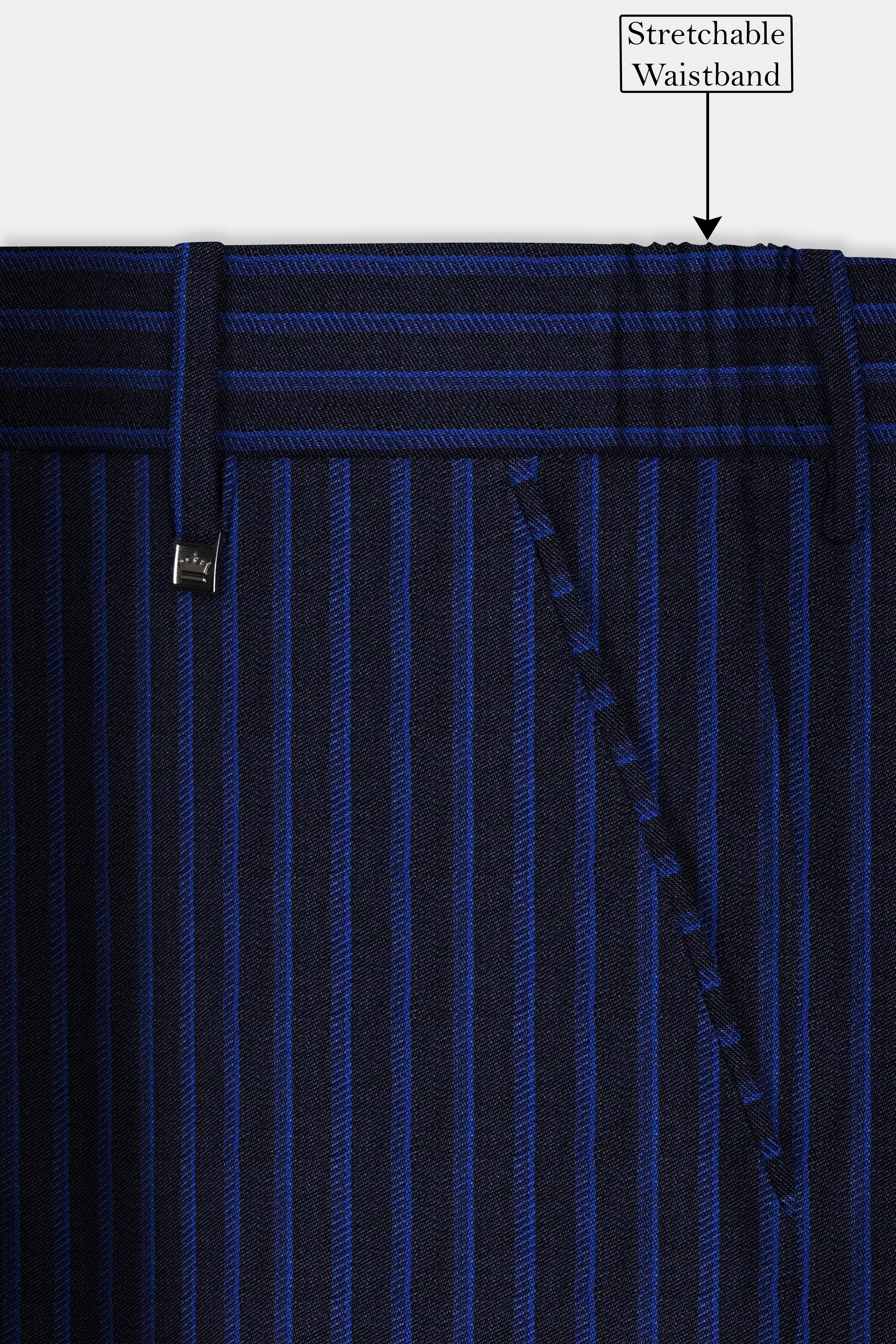 Sapphire Blue And Jade Blue Striped Wool Rich Cross Placket Bandhgala Suit