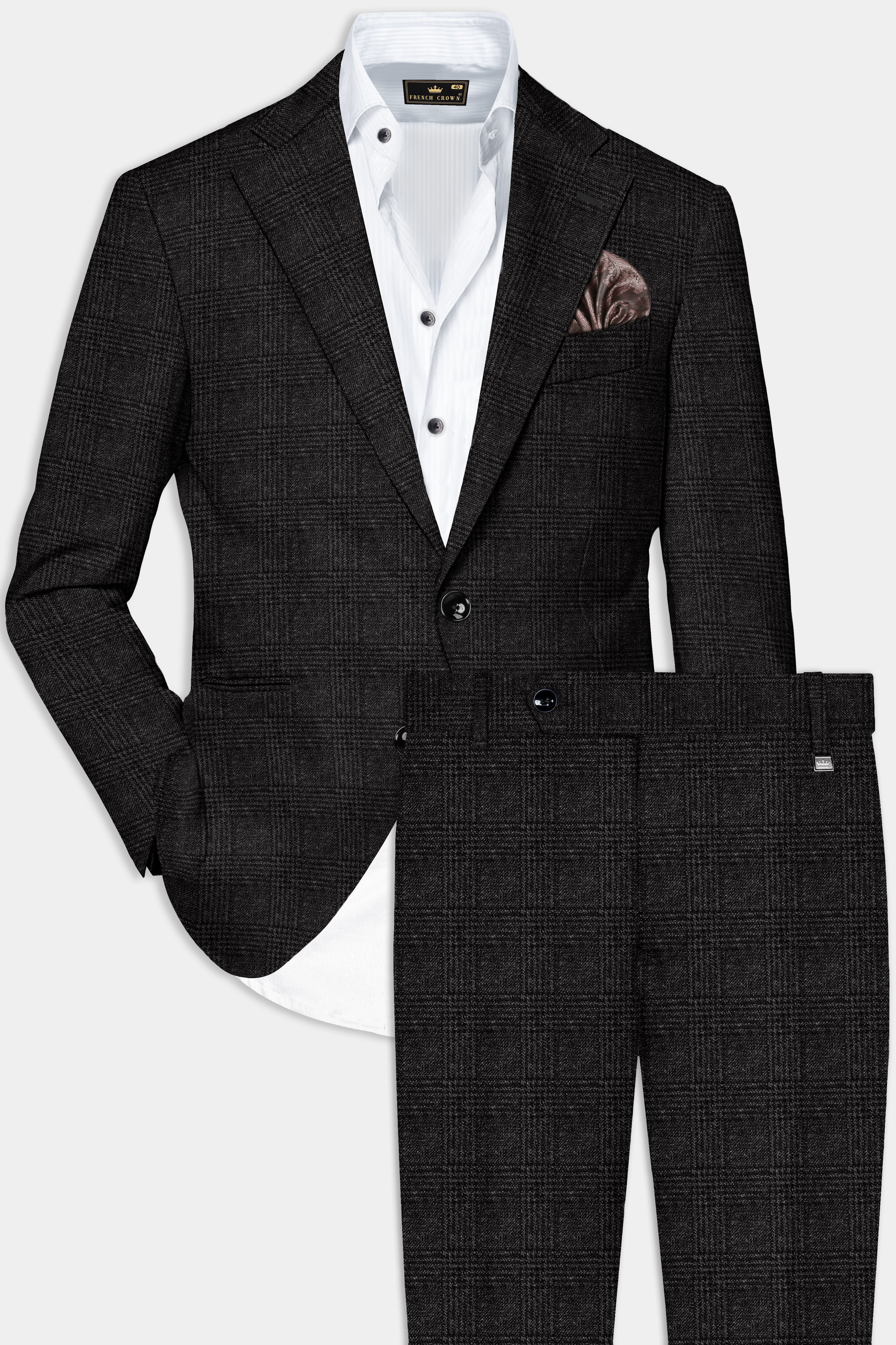 Zeus Gray Subtle Plaid Wool Rich Single Breasted Suit