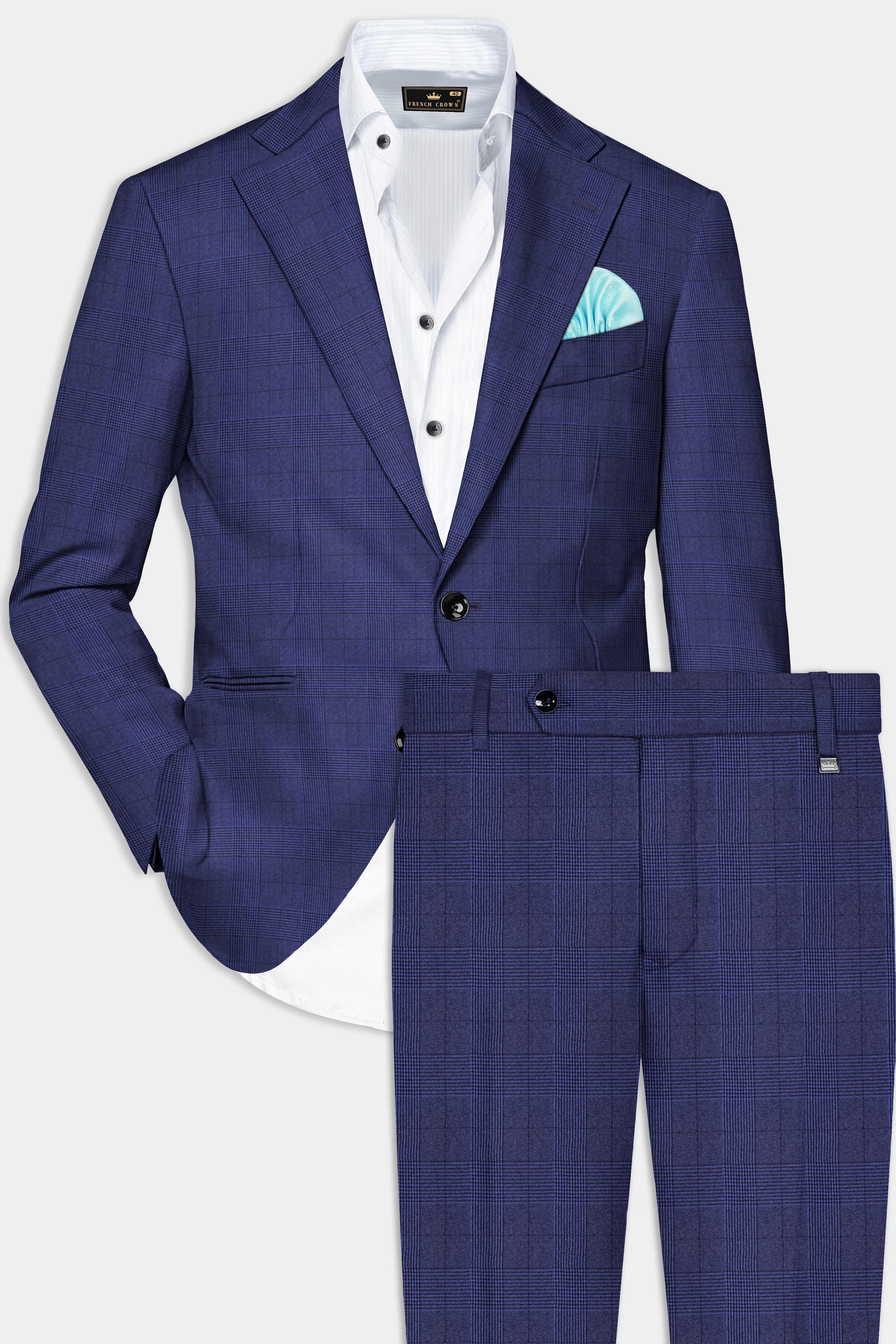 Martinique Blue Plaid Wool Rich Single Breasted Suit