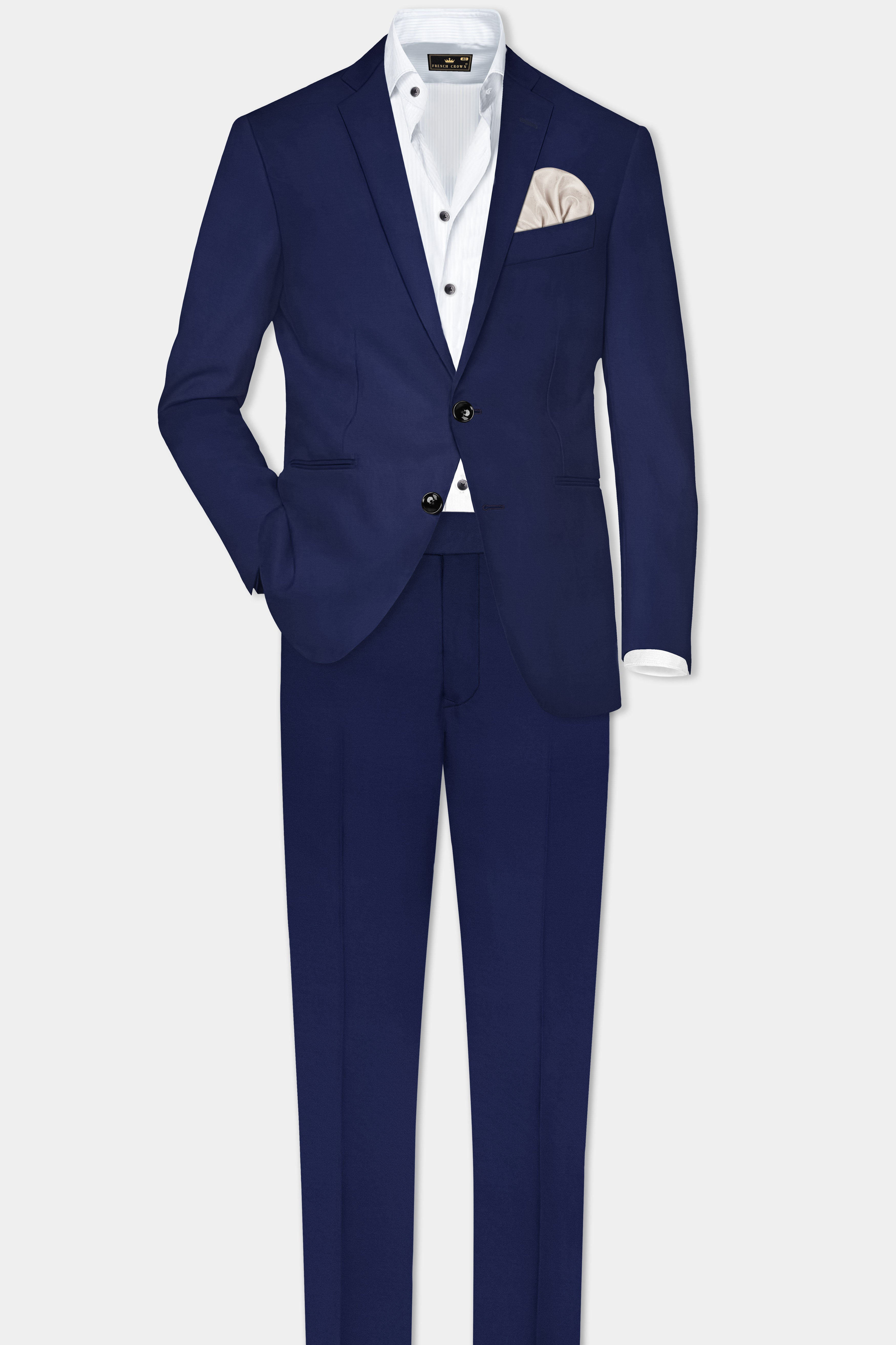 Jaguar Blue Textured Wool Rich Single Breasted Slim Lapel Suit