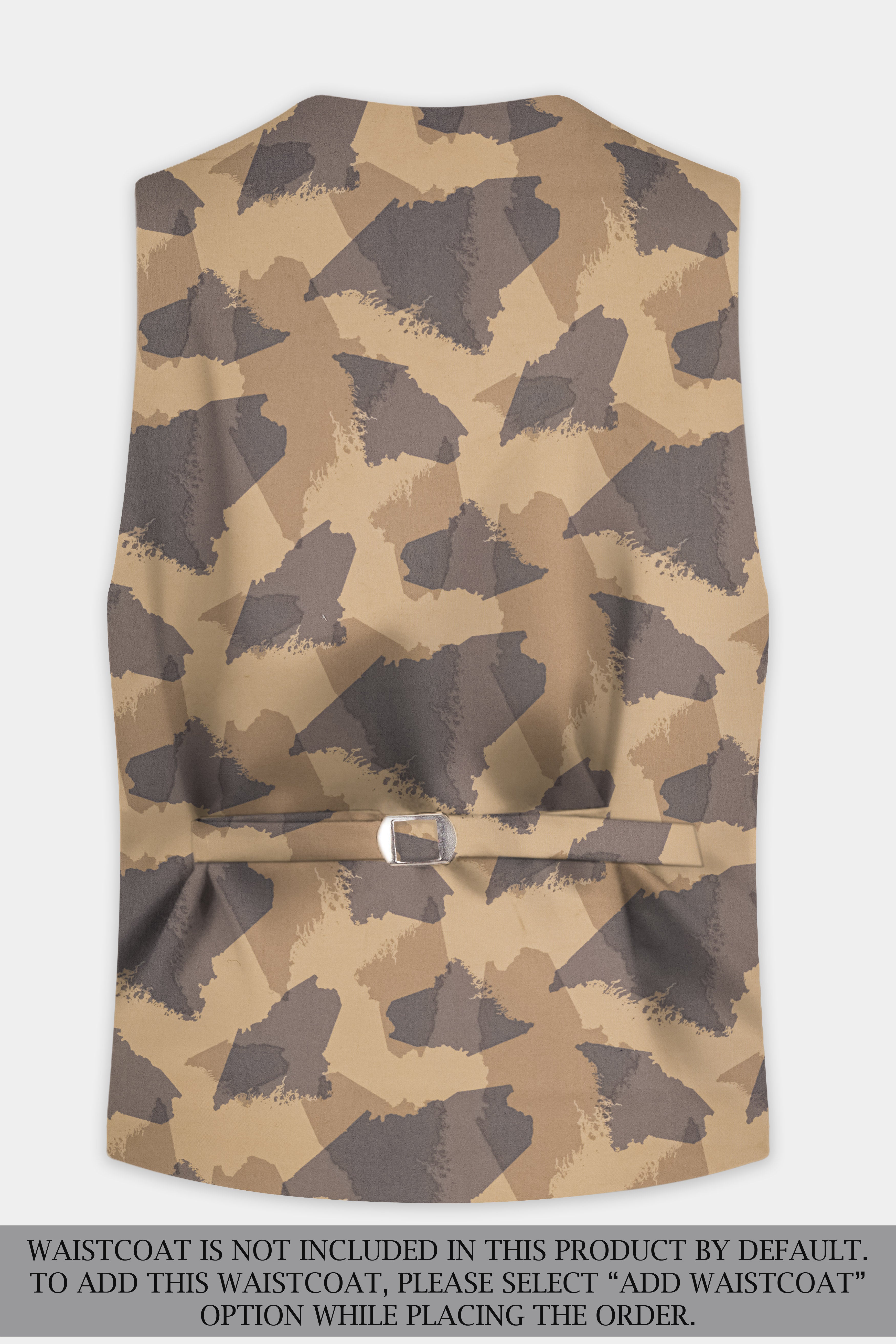 Mongoose Cream And Scorpion Brown Camouflage Printed Cotton Double Breasted Slim Lapel Suit